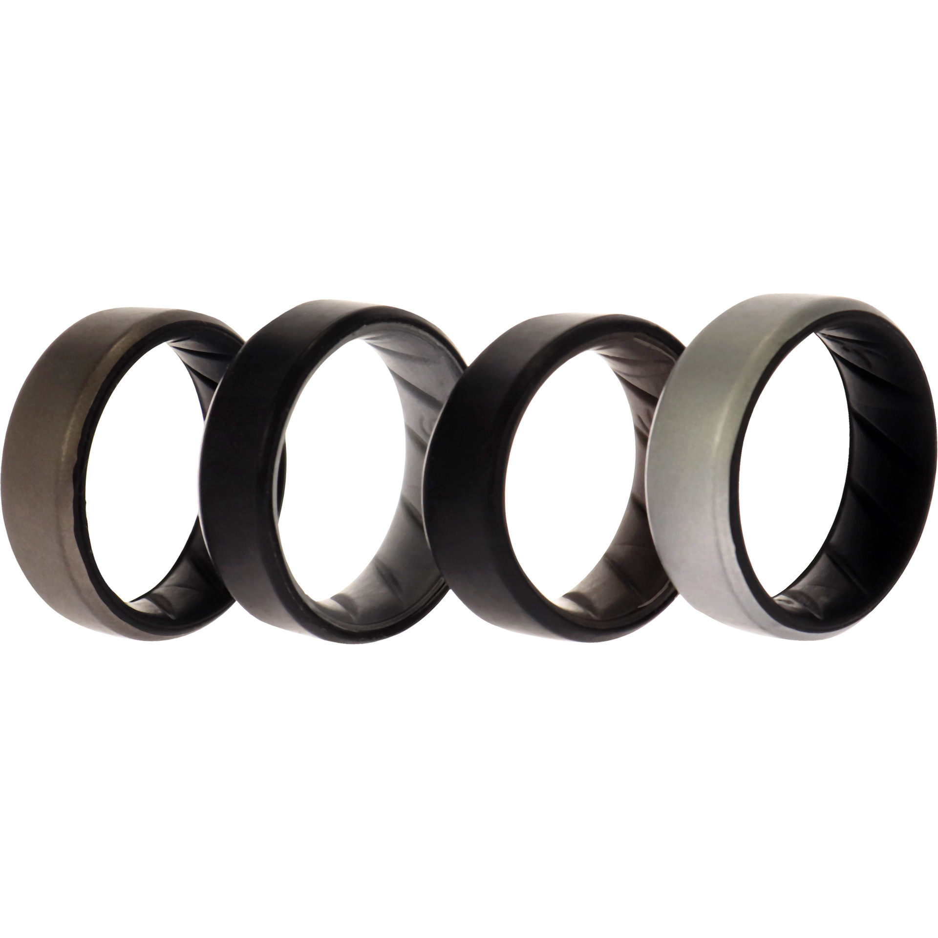 Silicone Wedding BR 8mm Edge Ring Set - Silver by ROQ for Men - 4 x 9 mm Ring