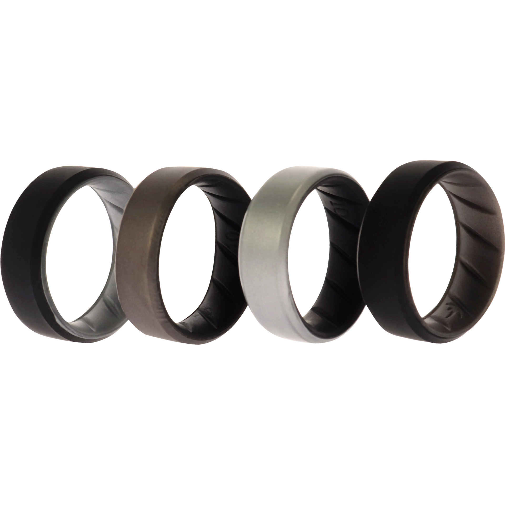 Silicone Wedding BR 8mm Edge Ring Set - Silver by ROQ for Men - 4 x 10 mm Ring