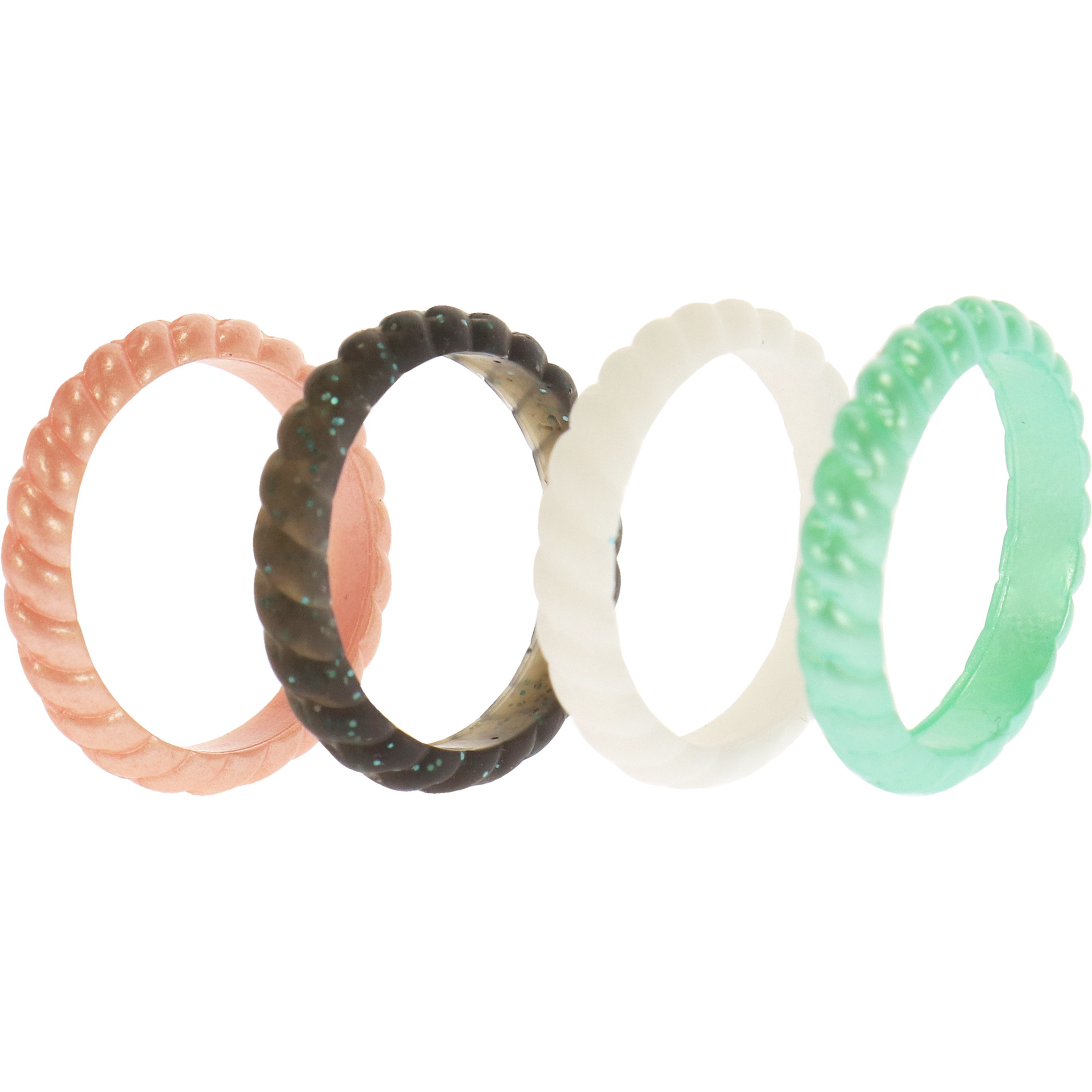 Silicone Wedding Stackble Braided Ring Set - Aqua-Rose by ROQ for Women - 4 x 5 mm Ring