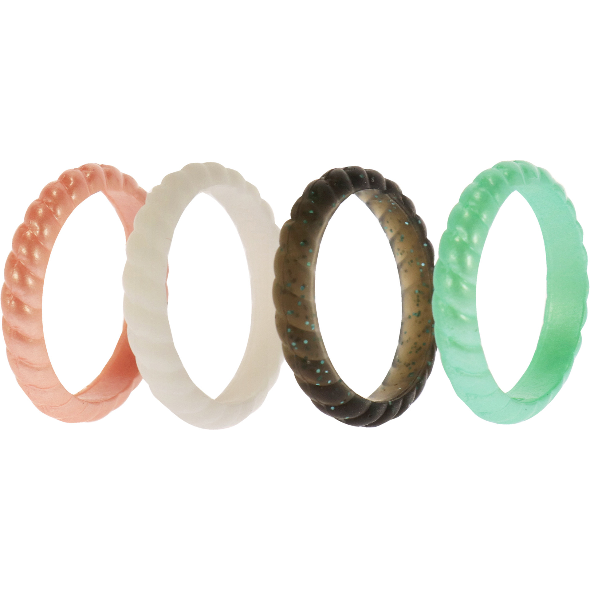 Silicone Wedding Stackble Braided Ring Set - Aqua-Rose by ROQ for Women - 4 x 6 mm Ring