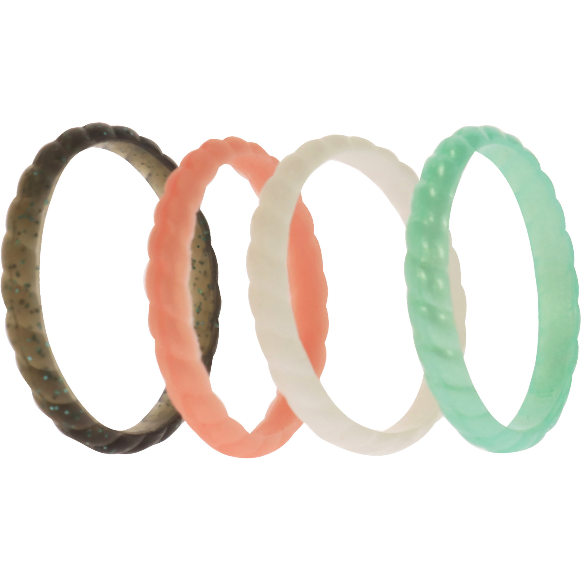 Silicone Wedding Stackble Braided Ring Set - Aqua-Rose by ROQ for Women - 4 x 11 mm Ring