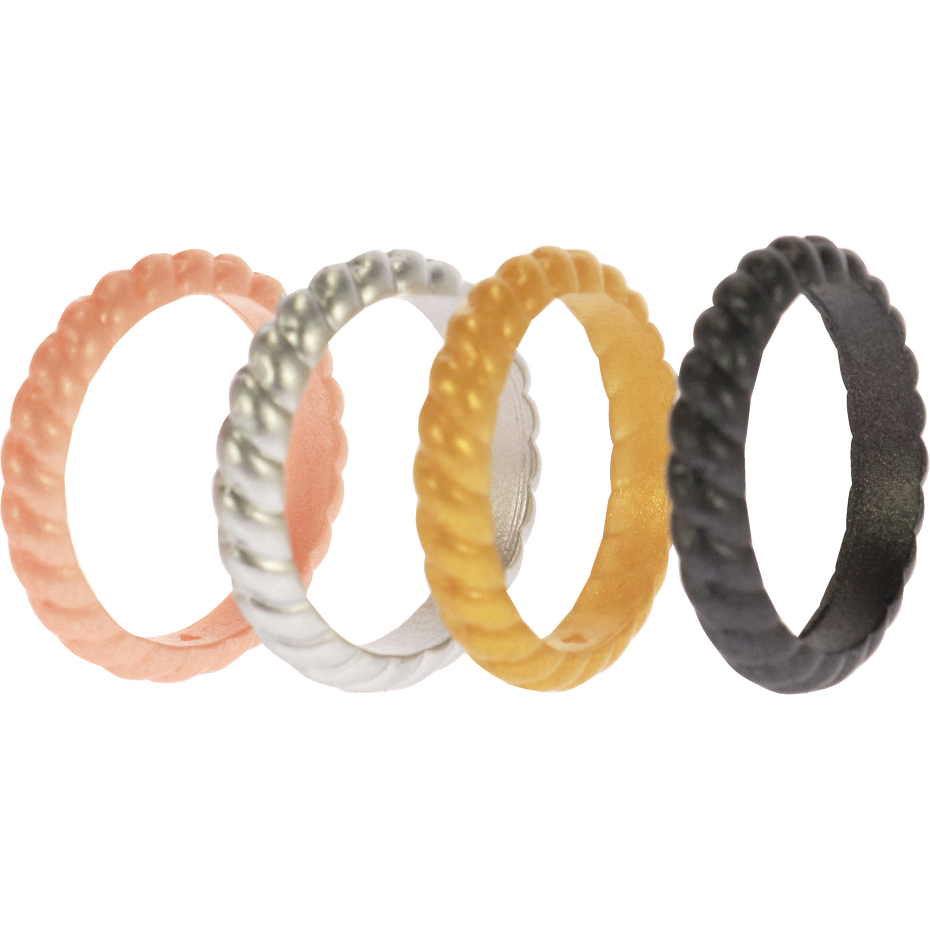 Silicone Wedding Stackble Braided Ring Set - Metal by ROQ for Women - 4 x 4 mm Ring