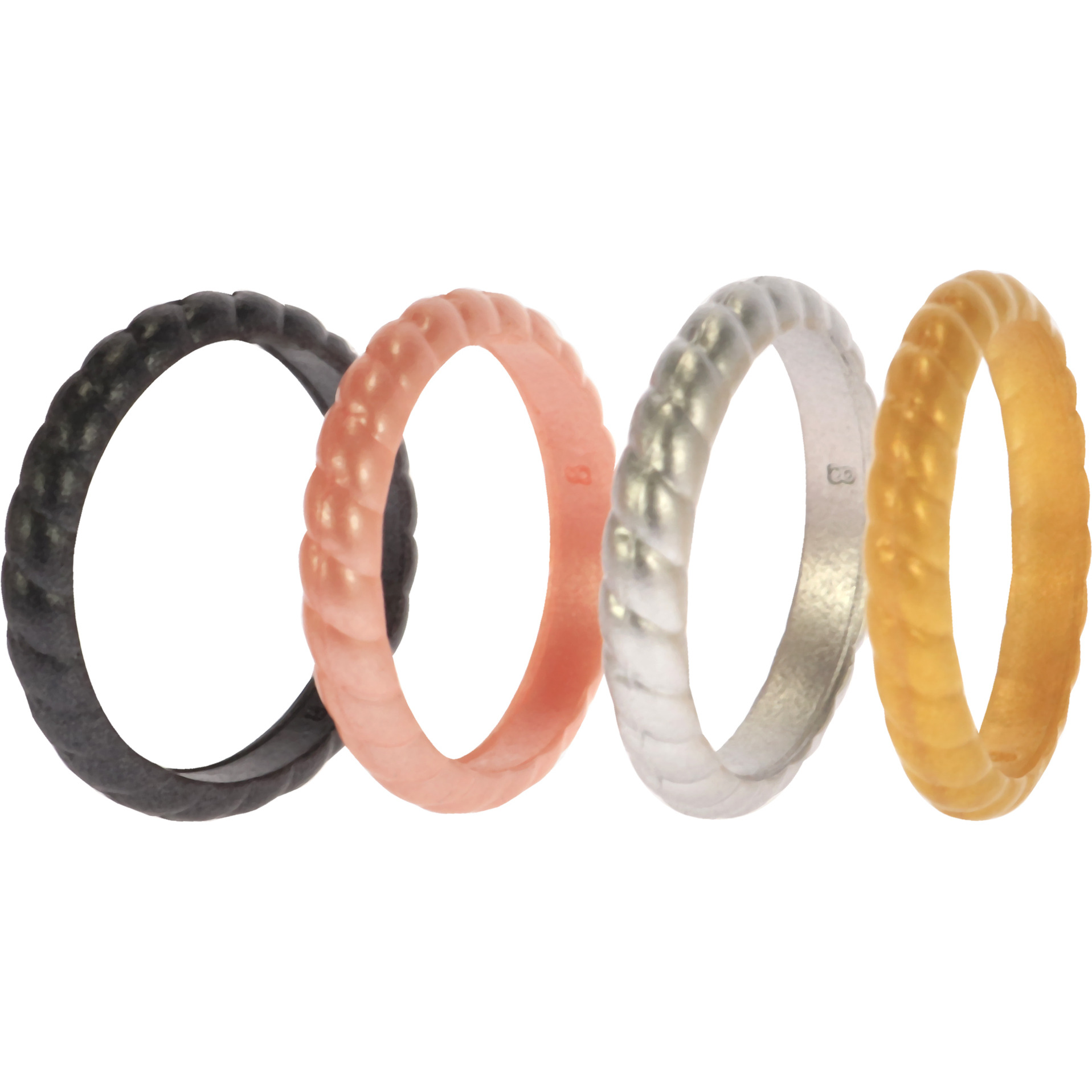 Silicone Wedding Stackble Braided Ring Set - Metal by ROQ for Women - 4 x 8 mm Ring