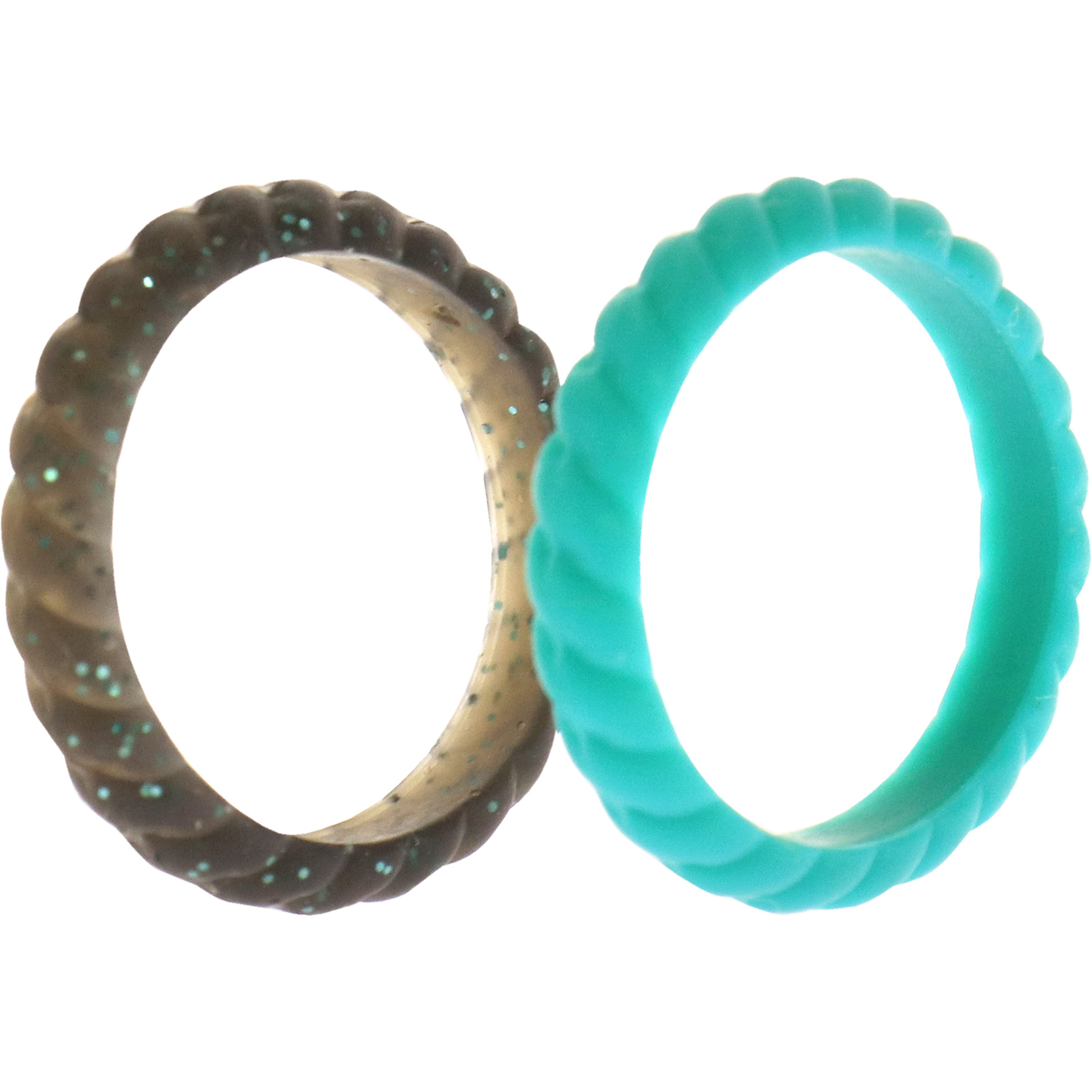 Silicone Wedding Stackble Braided Ring Set - Turquoise by ROQ for Women - 2 x 4 mm Ring