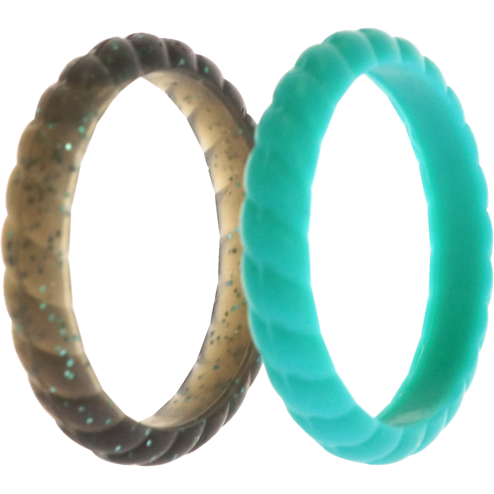 Silicone Wedding Stackble Braided Ring Set - Turquoise by ROQ for Women - 2 x 7 mm Ring