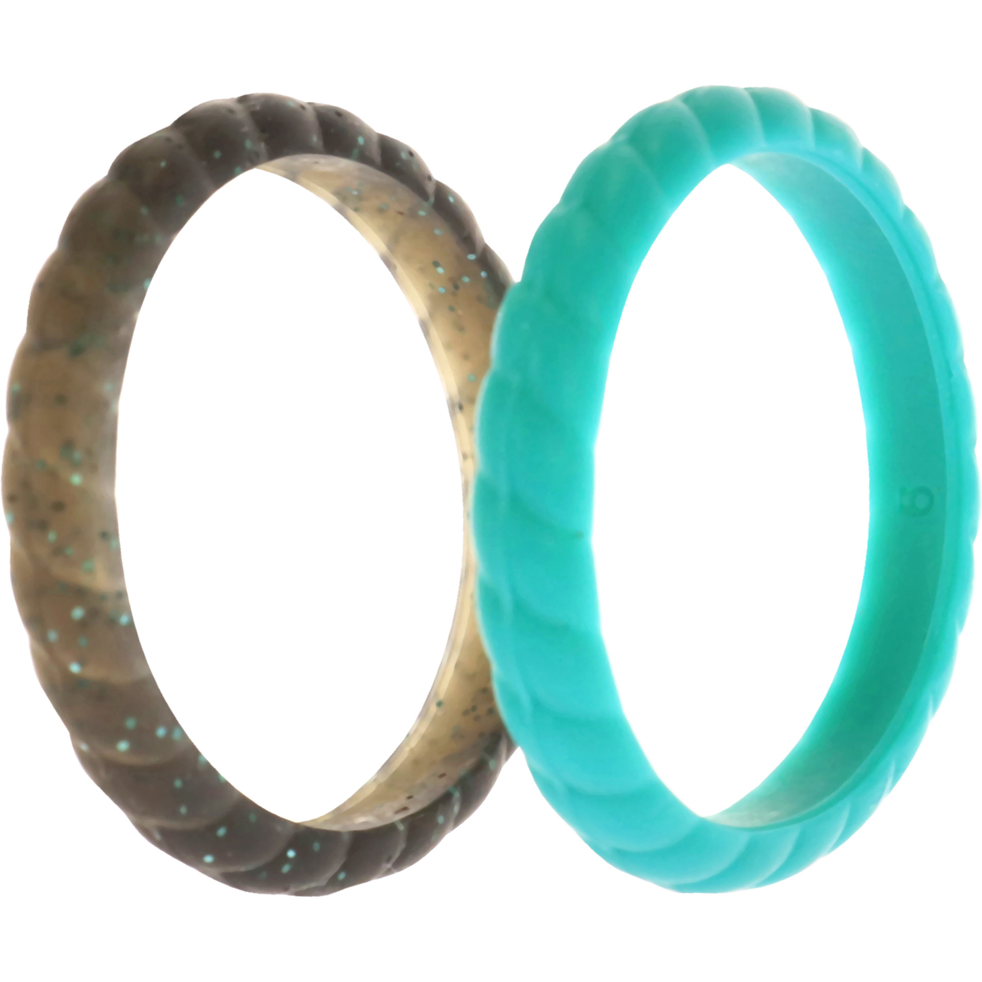 Silicone Wedding Stackble Braided Ring Set - Turquoise by ROQ for Women - 2 x 9 mm Ring