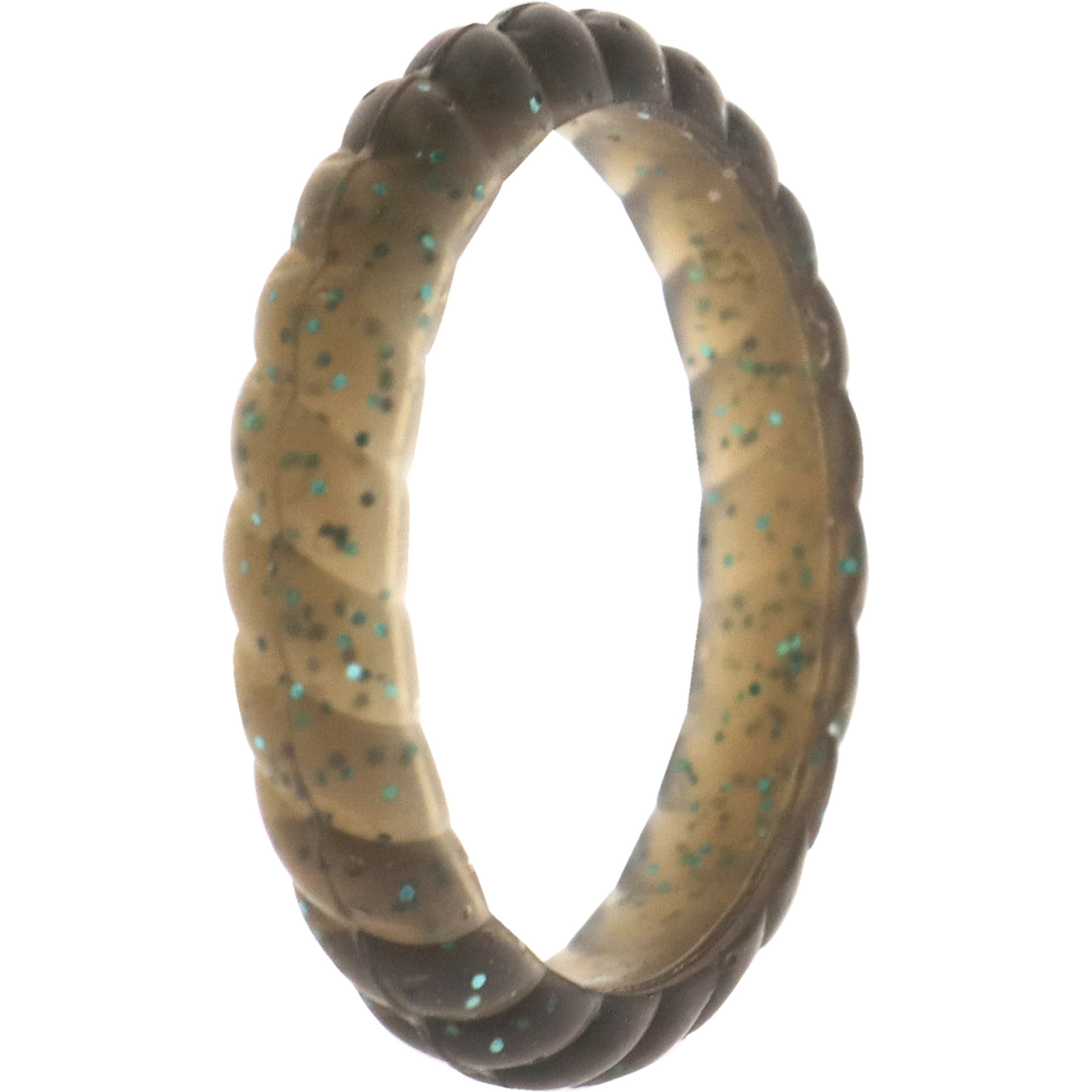Silicone Wedding Stackble Braided Single Ring - Black-Turquoise by ROQ for Women - 6 mm Ring