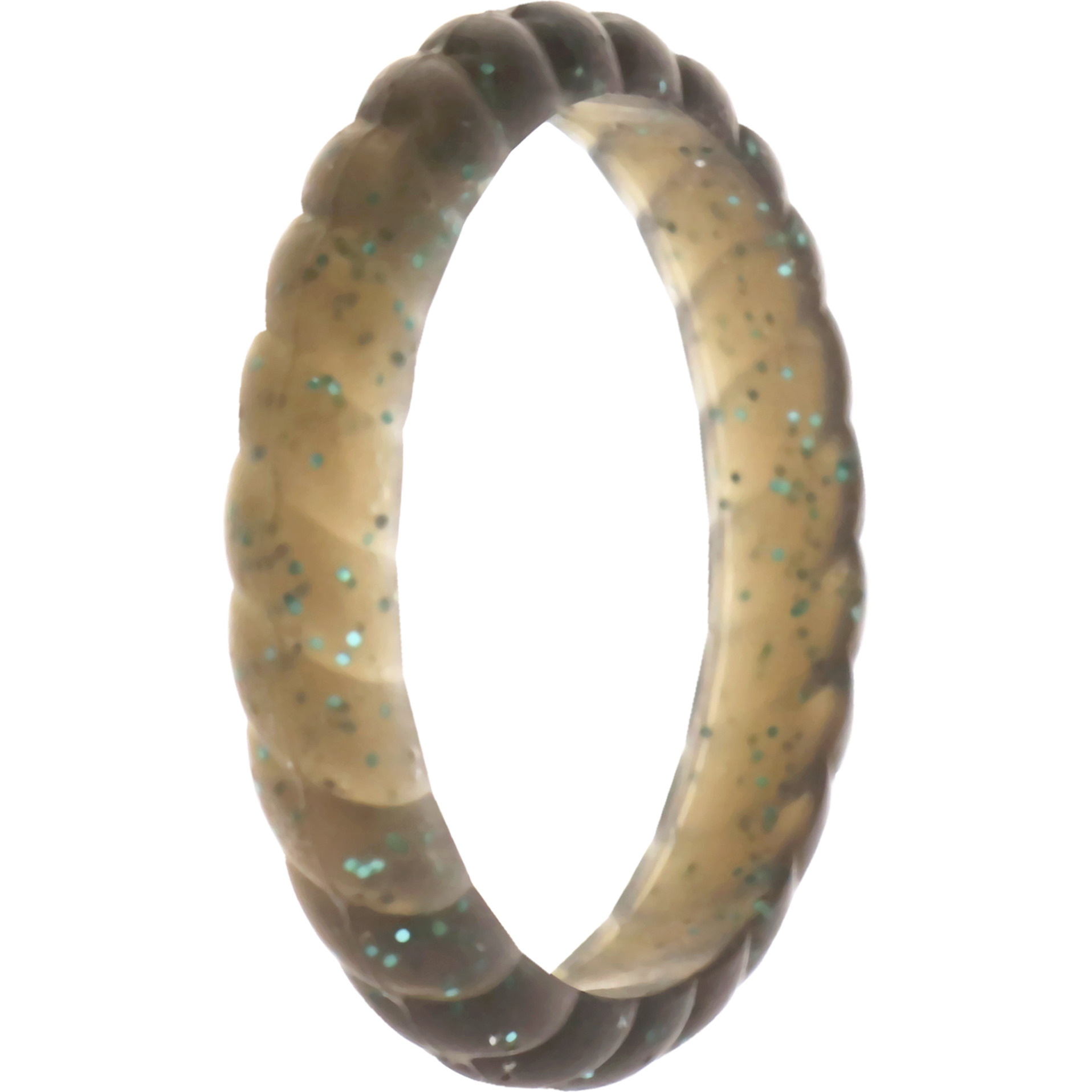 Silicone Wedding Stackble Braided Single Ring - Black-Turquoise by ROQ for Women - 7 mm Ring