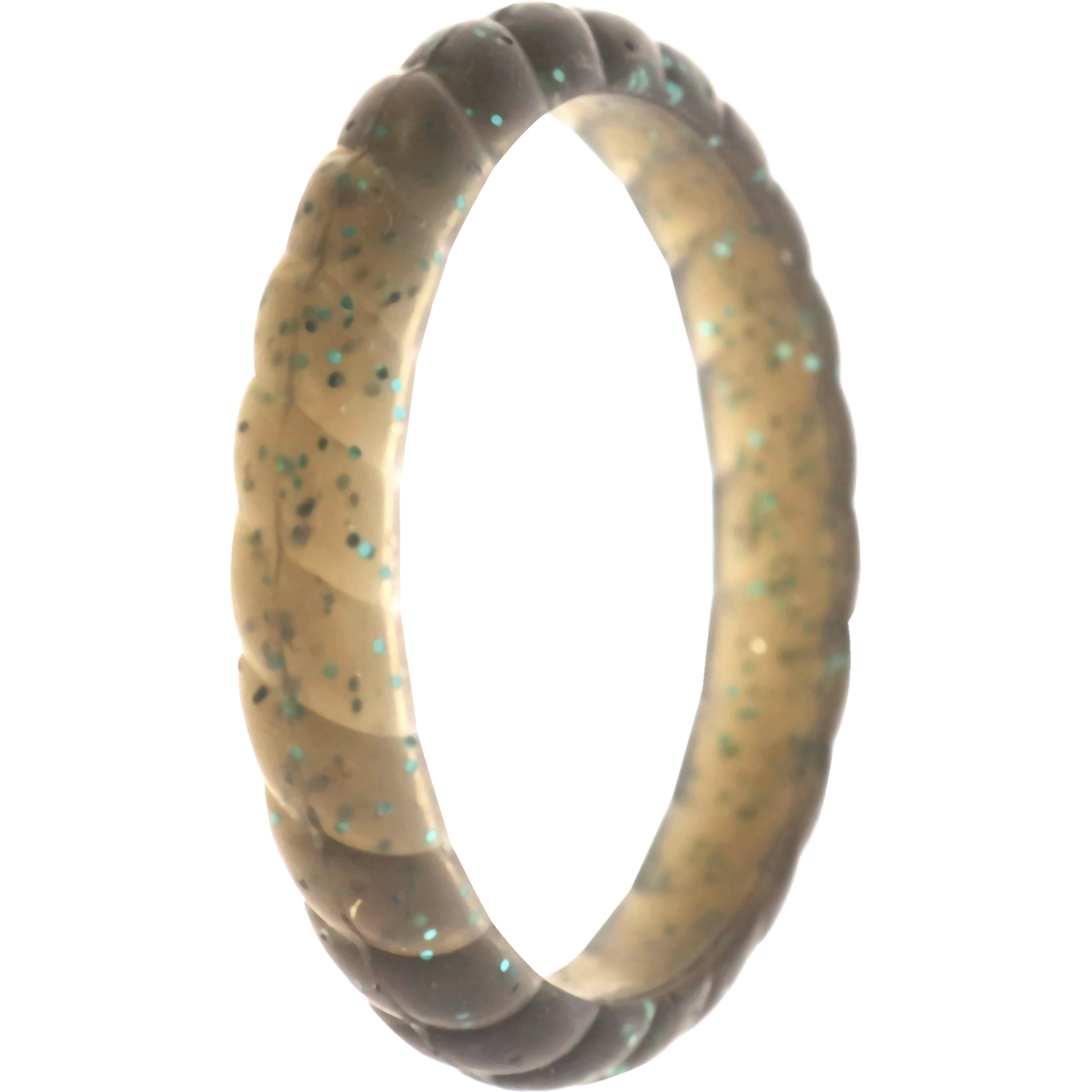 Silicone Wedding Stackble Braided Single Ring - Black-Turquoise by ROQ for Women - 8 mm Ring