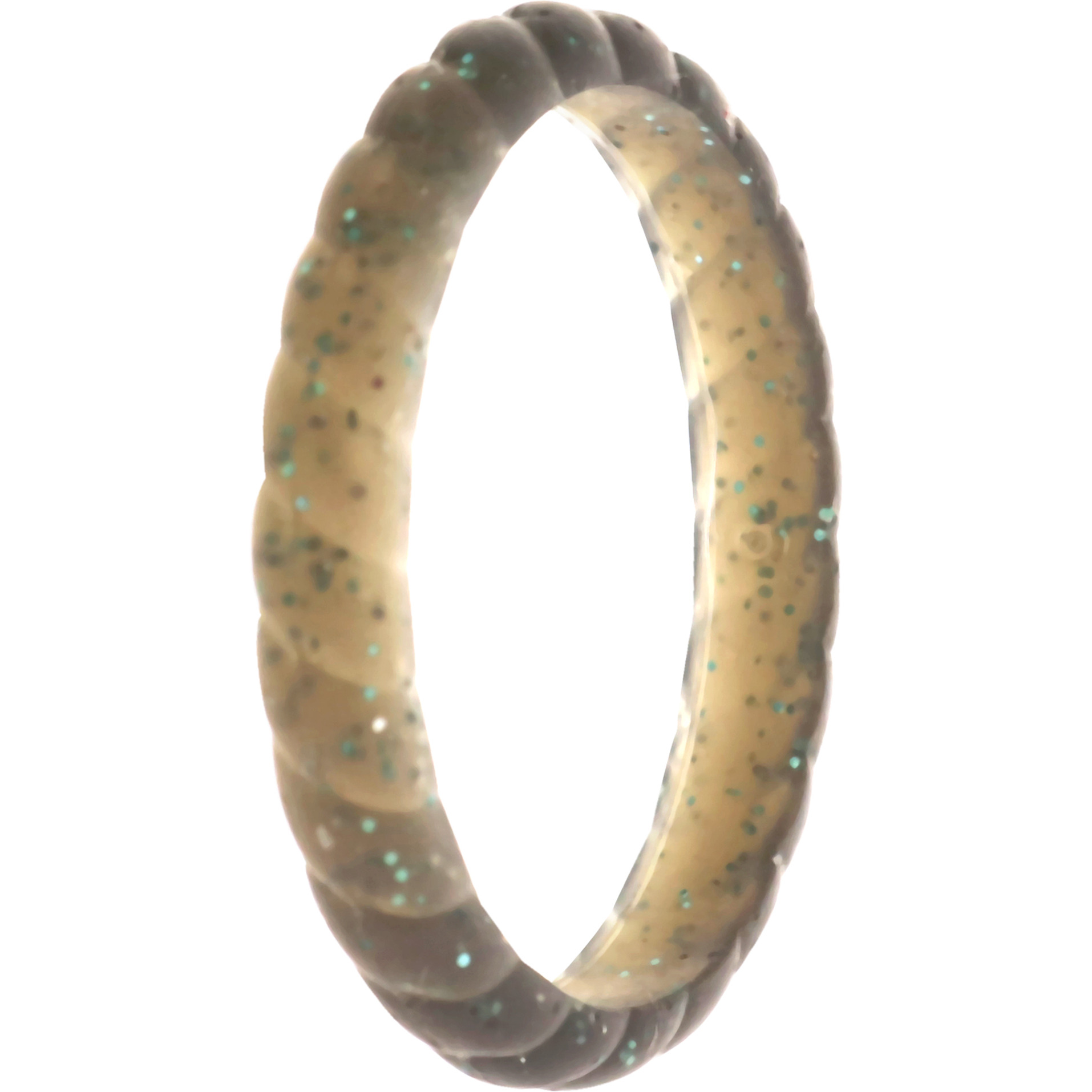 Silicone Wedding Stackble Braided Single Ring - Black-Turquoise by ROQ for Women - 9 mm Ring