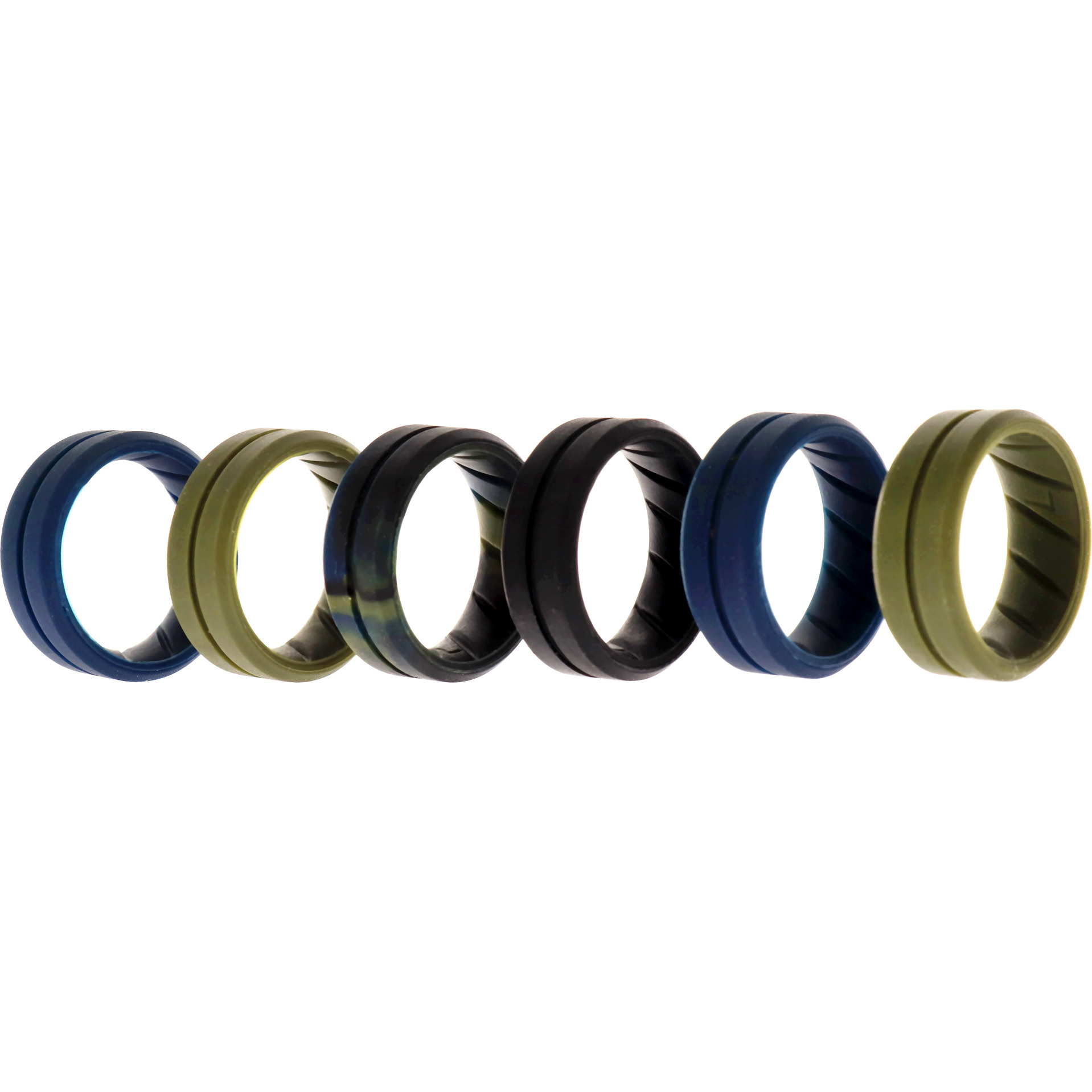 Silicone Wedding BR Middle Line Ring Set - Basic-Olive by ROQ for Men - 6 x 7 mm Ring