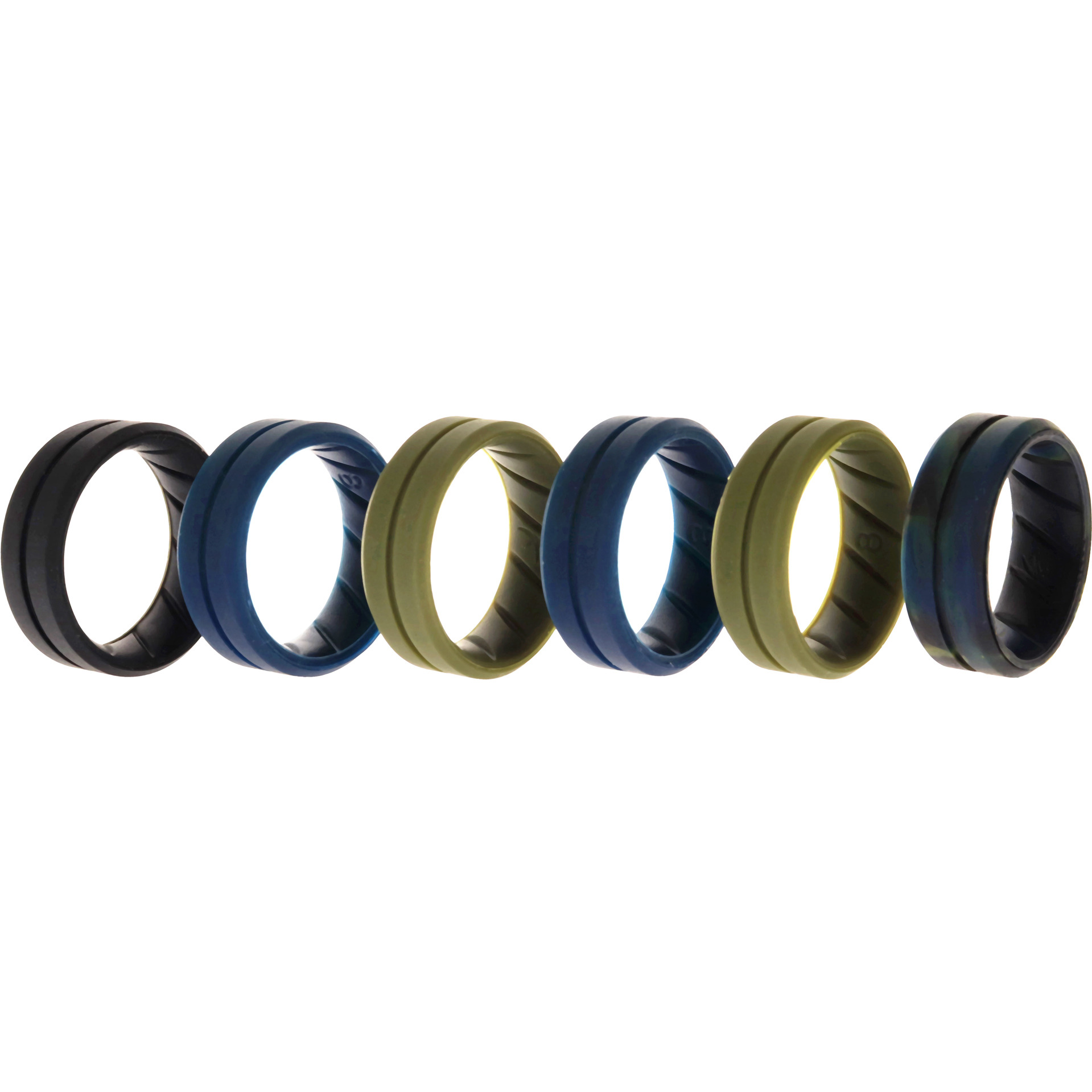 Silicone Wedding BR Middle Line Ring Set - Basic-Olive by ROQ for Men - 6 x 8 mm Ring