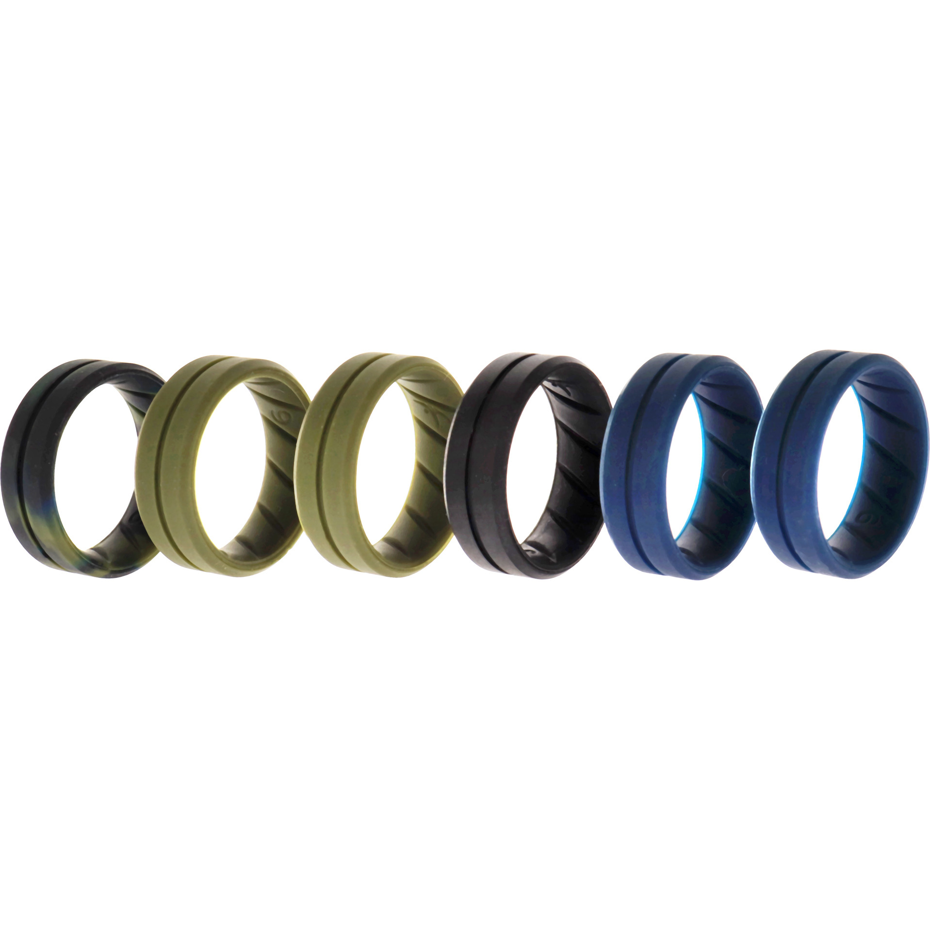 Silicone Wedding BR Middle Line Ring Set - Basic-Olive by ROQ for Men - 6 x 9 mm Ring