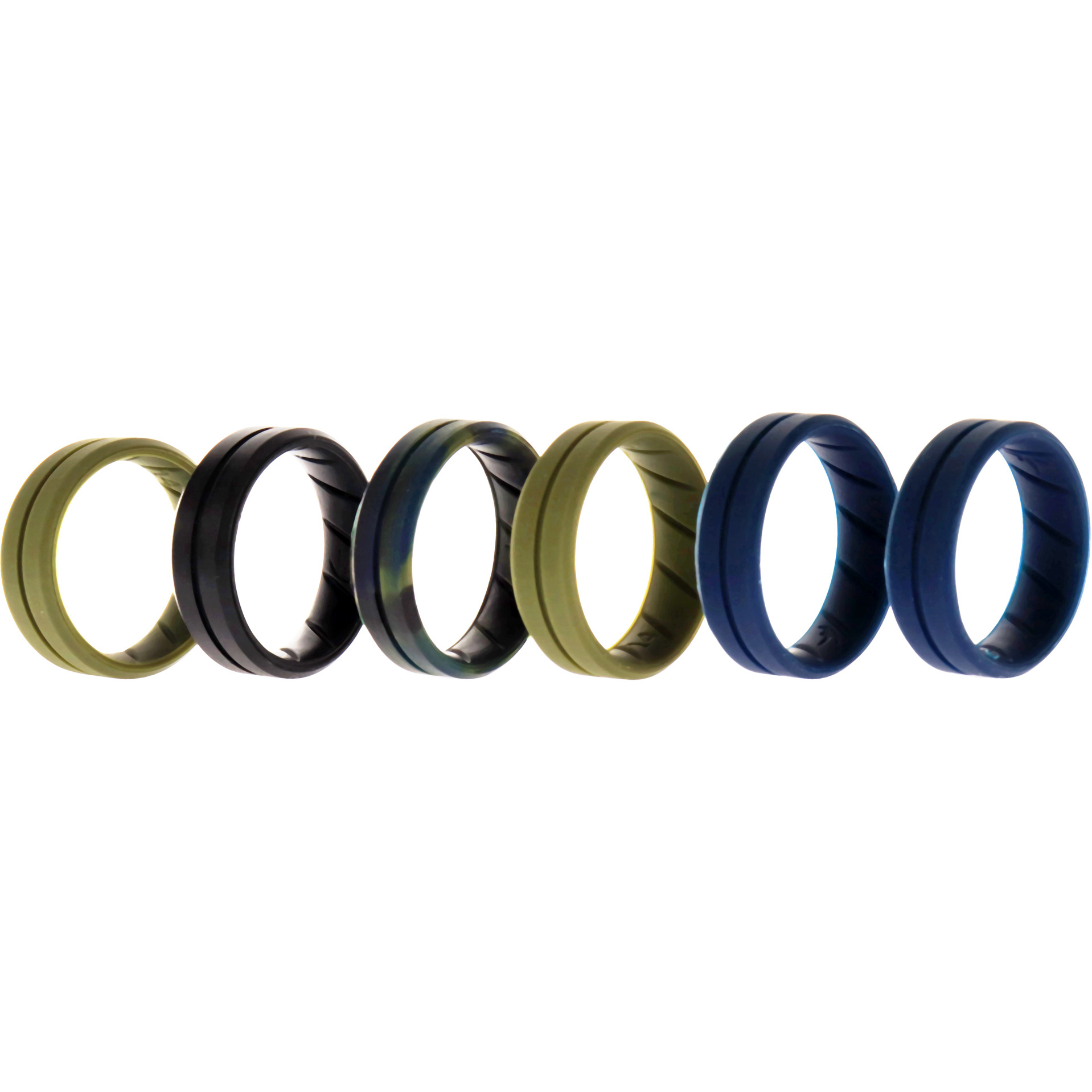 Silicone Wedding BR Middle Line Ring Set - Basic-Olive by ROQ for Men - 6 x 14 mm Ring
