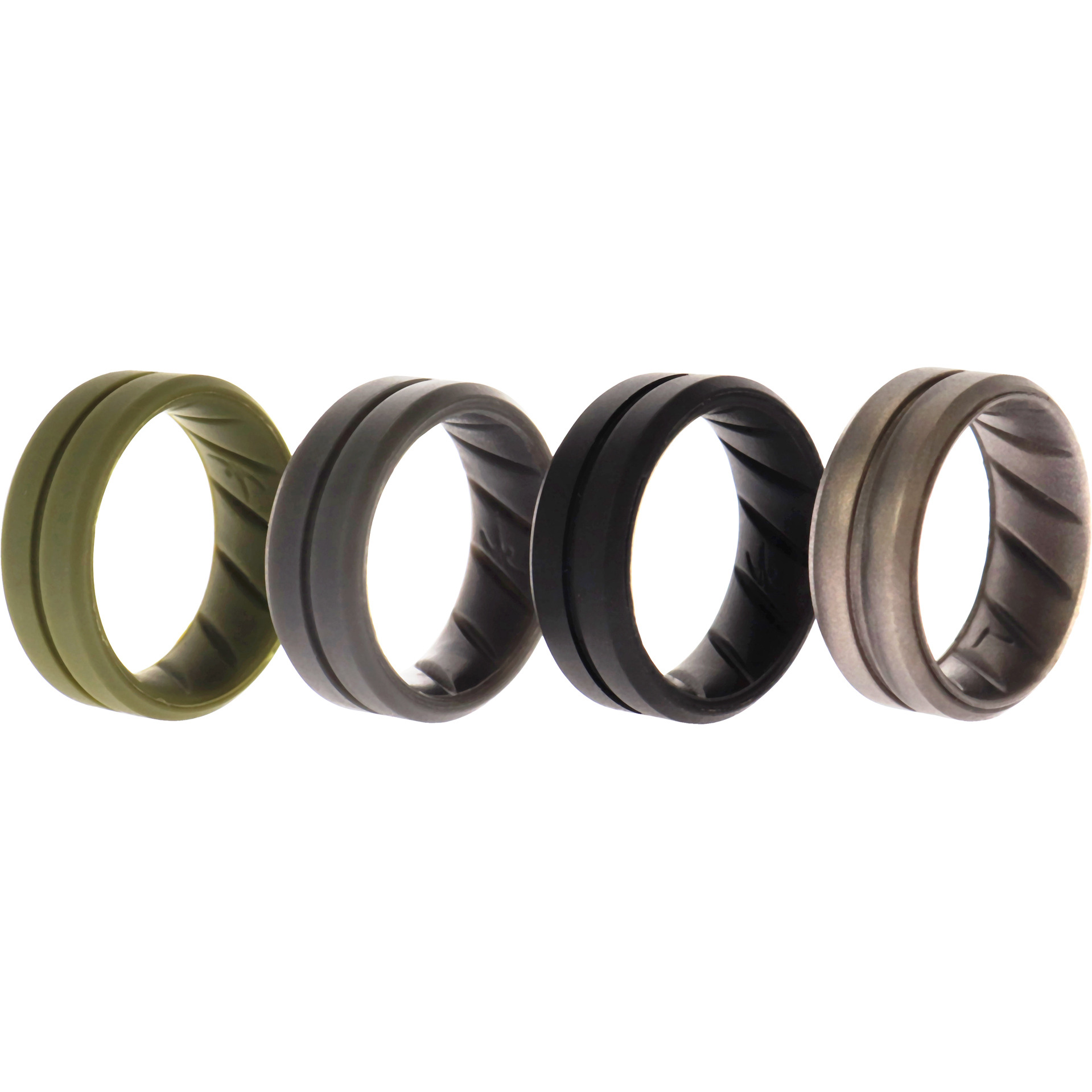 Silicone Wedding BR Middle Line Ring Set - Basic-Green by ROQ for Men - 4 x 7 mm Ring