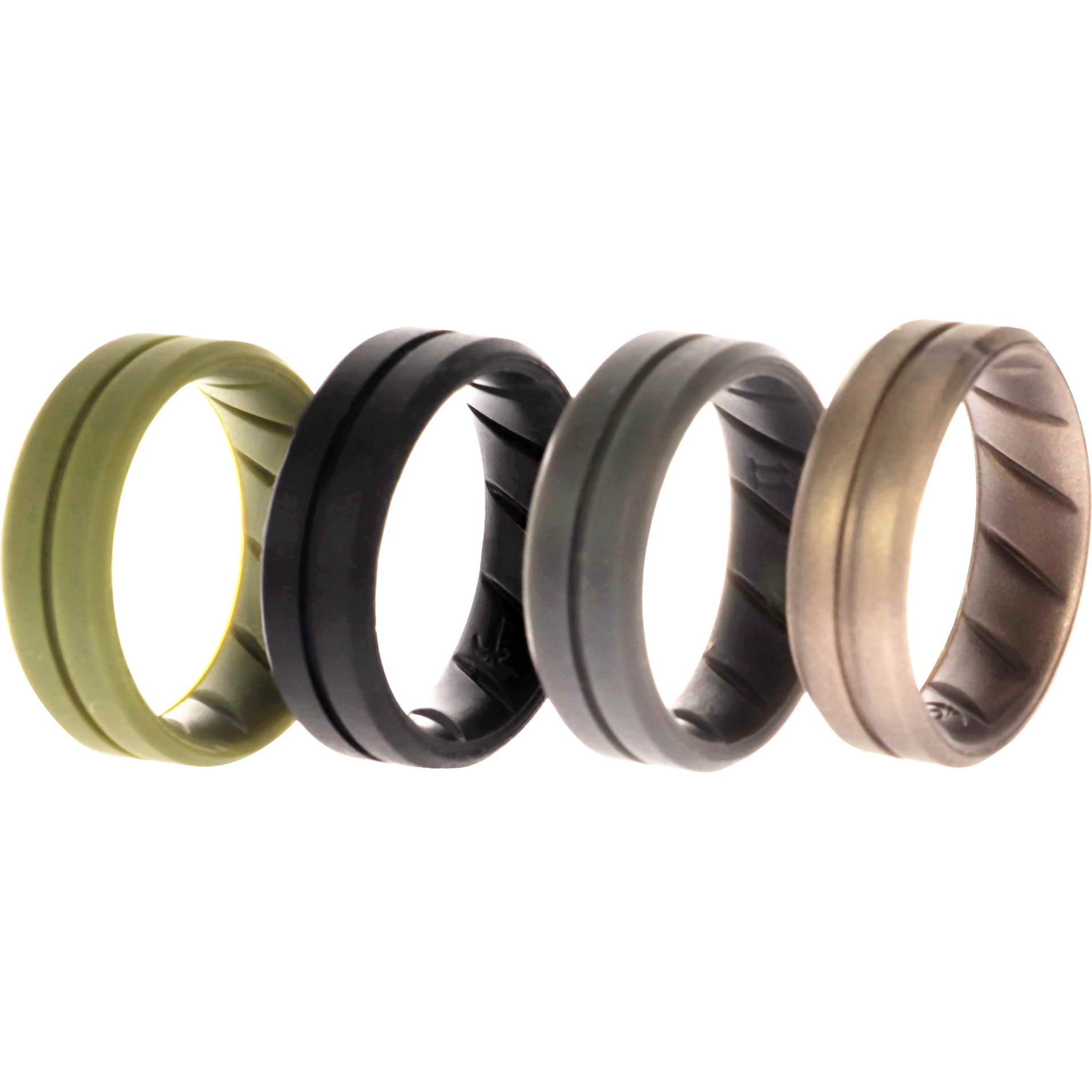 Silicone Wedding BR Middle Line Ring Set - Basic-Green by ROQ for Men - 4 x 11 mm Ring