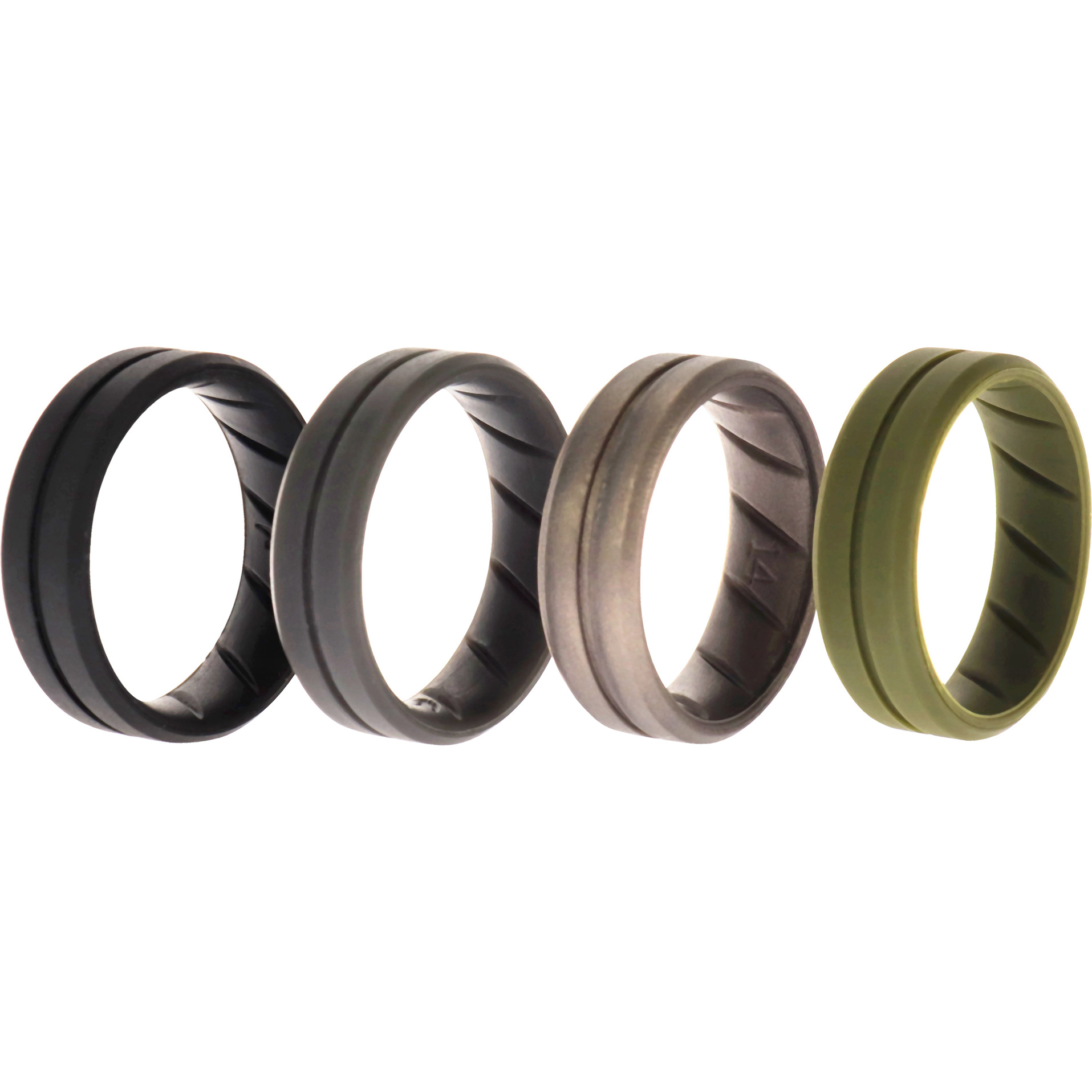 Silicone Wedding BR Middle Line Ring Set - Basic-Green by ROQ for Men - 4 x 14 mm Ring