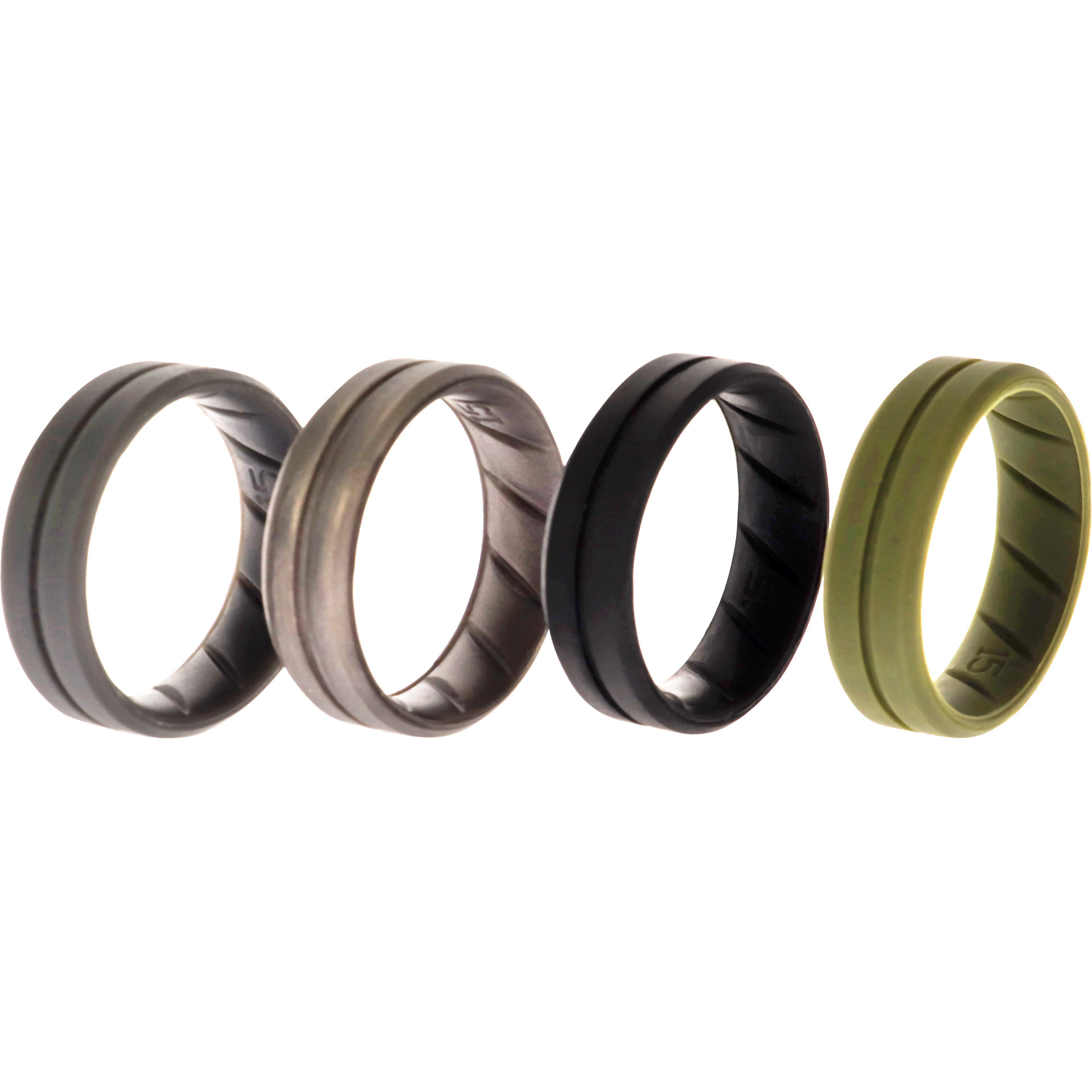 Silicone Wedding BR Middle Line Ring Set - Basic-Green by ROQ for Men - 4 x 15 mm Ring