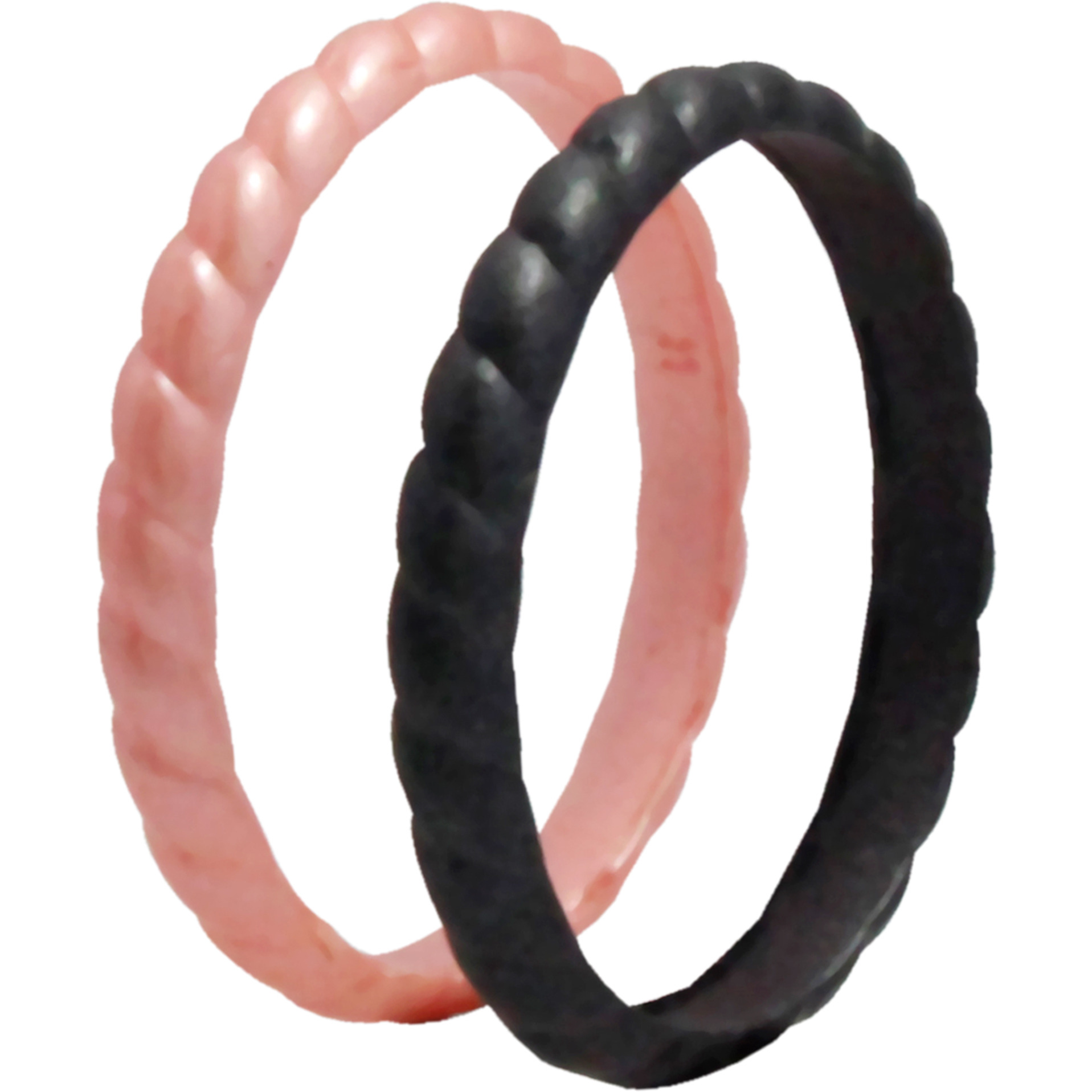Silicone Wedding Stackble Bra Point Ring Set - Black-Rose by ROQ for Women - 2 x 11 mm Ring