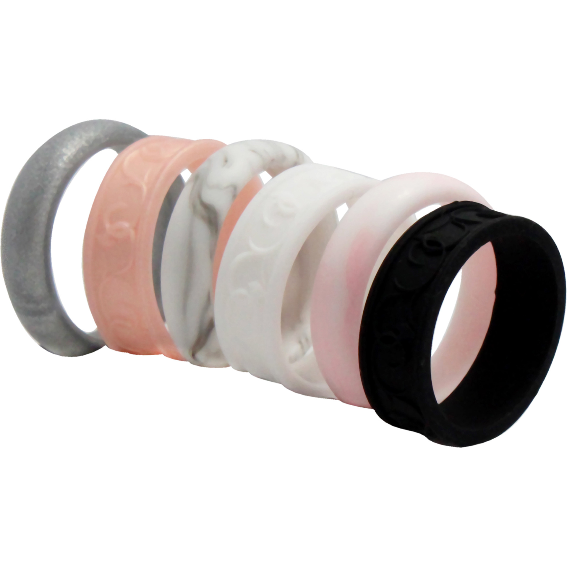Silicone Wedding Flower Ring Set - Marble by ROQ for Women - 6 x 9 mm Ring