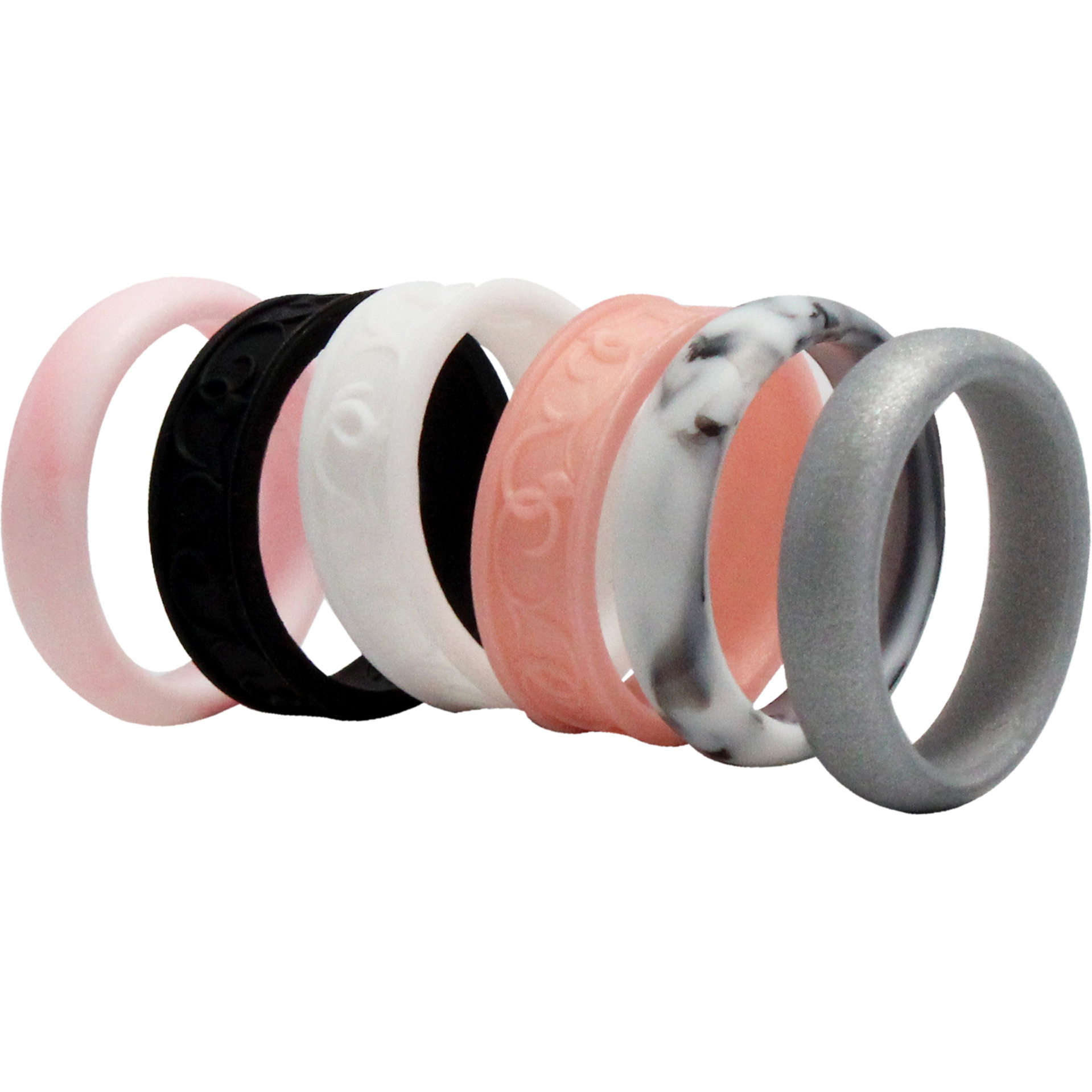 Silicone Wedding Flower Ring Set - Marble by ROQ for Women - 6 x 10 mm Ring