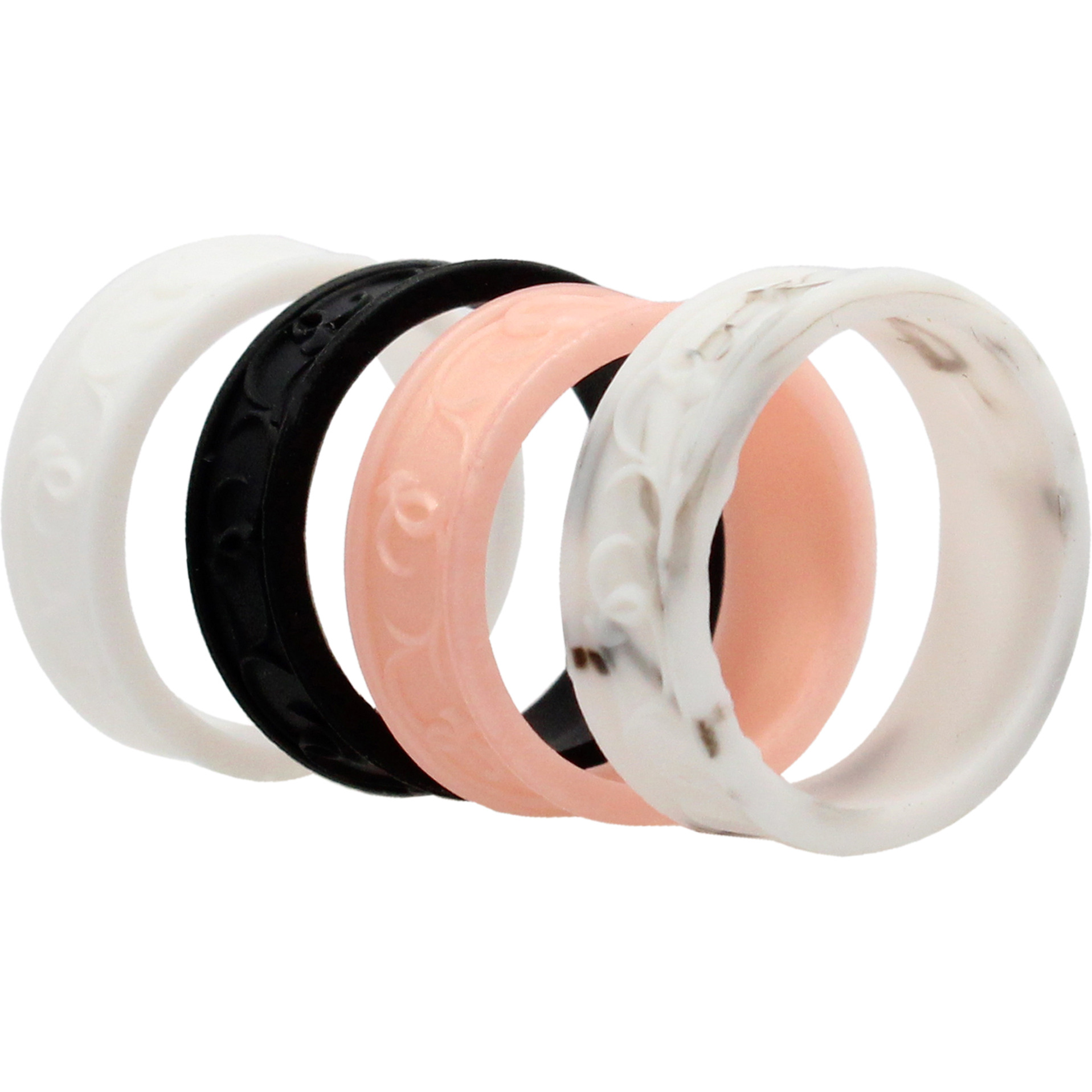 Silicone Wedding Flower Ring Set - Marble by ROQ for Women - 4 x 9 mm Ring