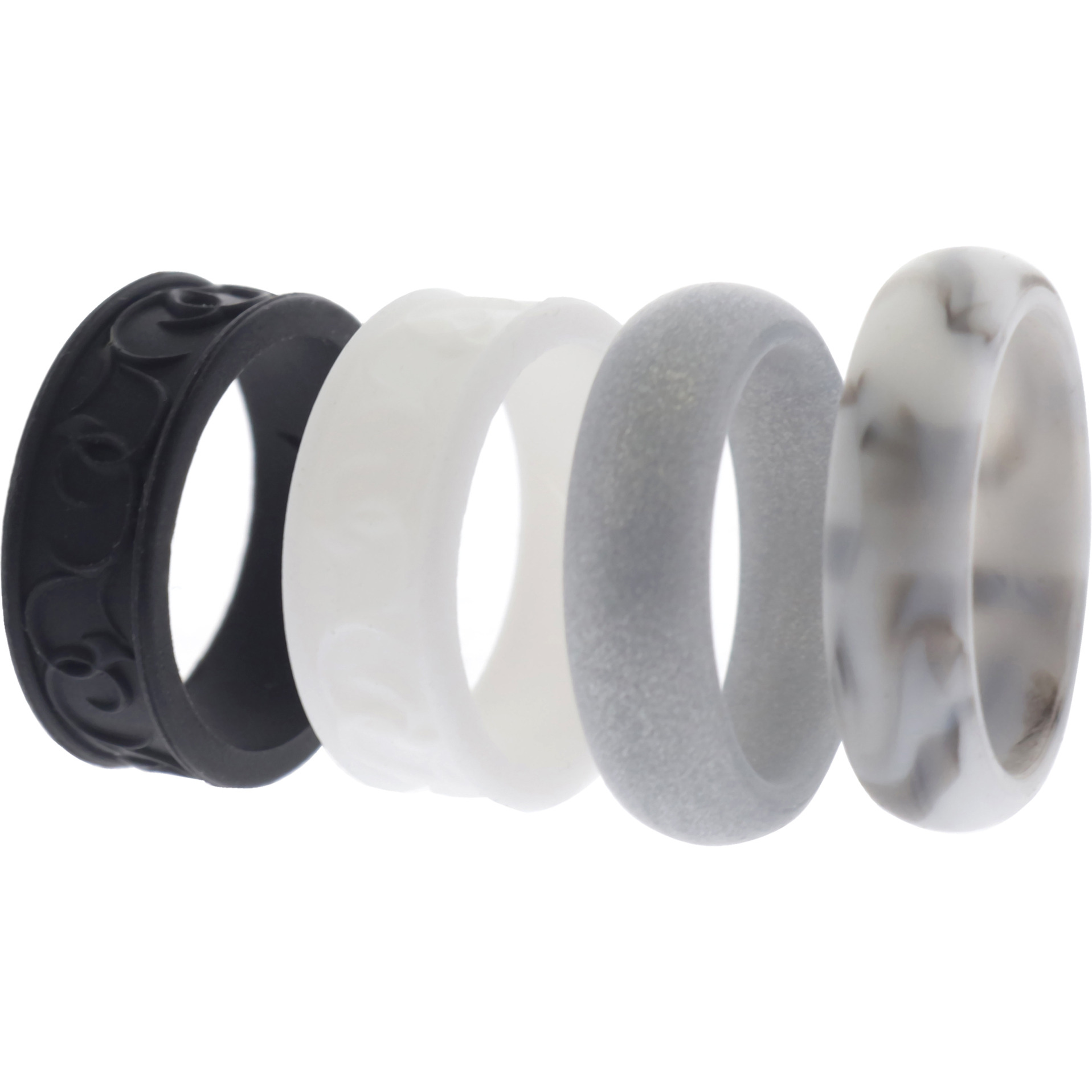 Silicone Wedding Flower Ring Set - Black-White by ROQ for Women - 4 x 6 mm Ring