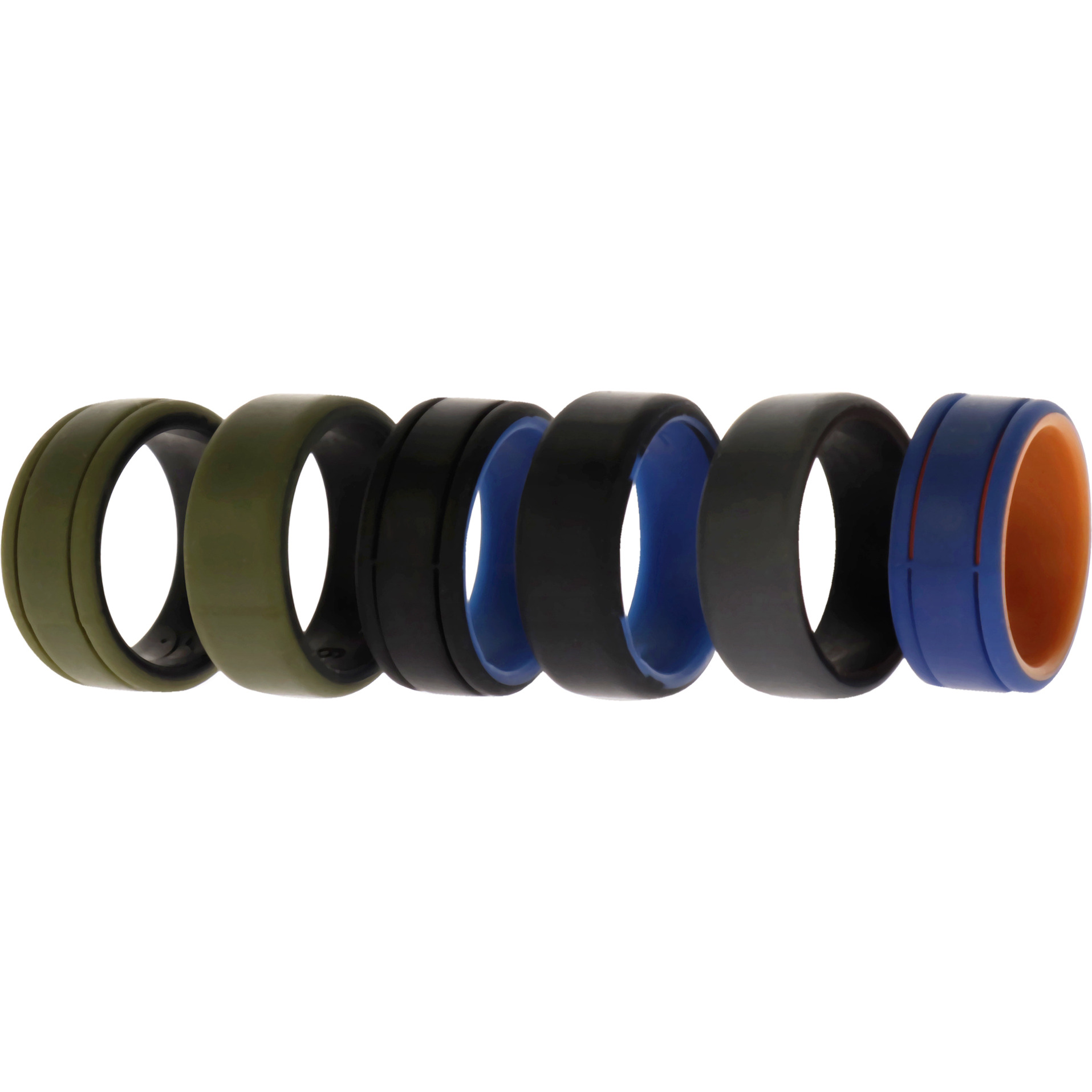 Silicone Wedding 2Layer Lines Ring Set - Green by ROQ for Men - 6 x 9 mm Ring