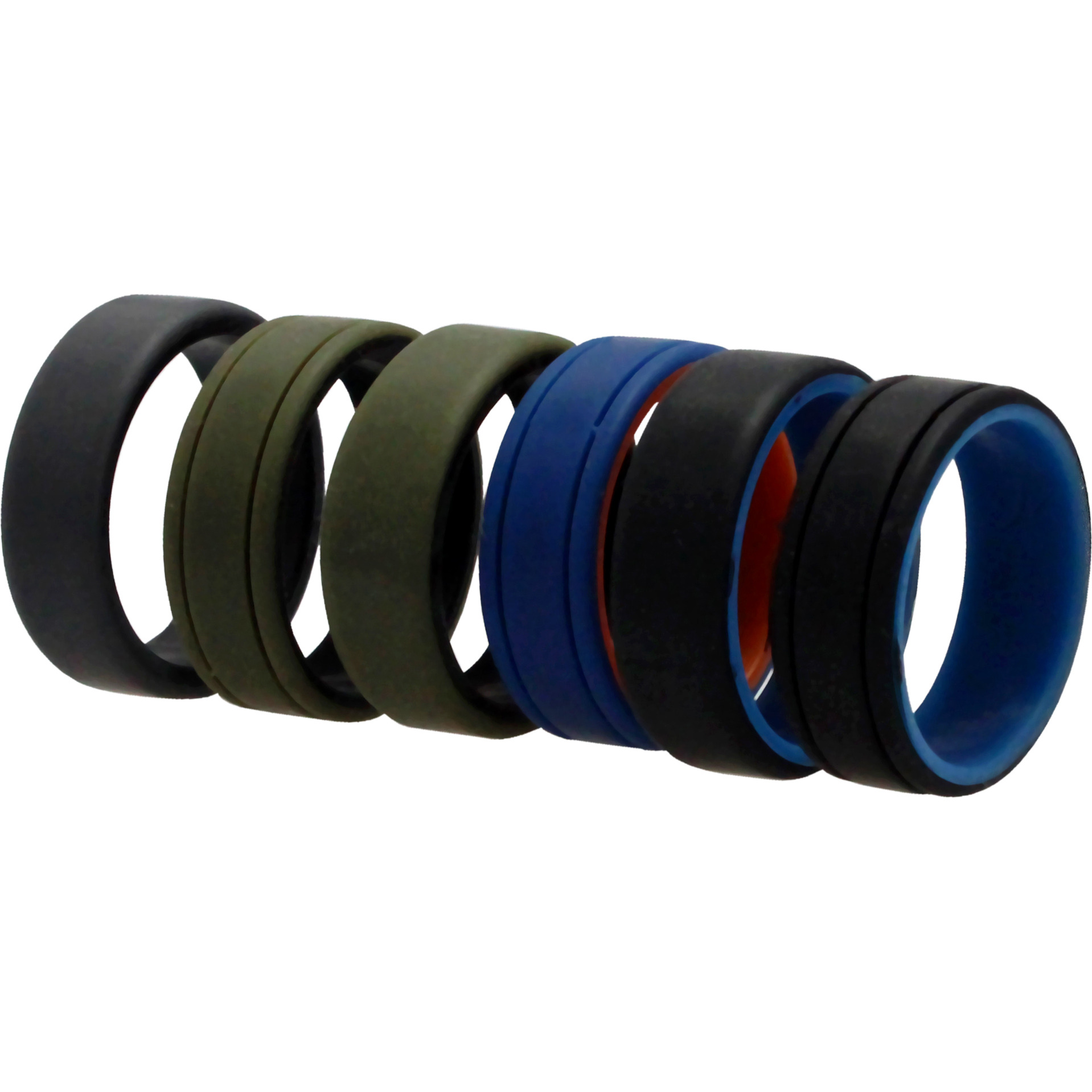 Silicone Wedding 2Layer Lines Ring Set - Green by ROQ for Men - 6 x 13 mm Ring