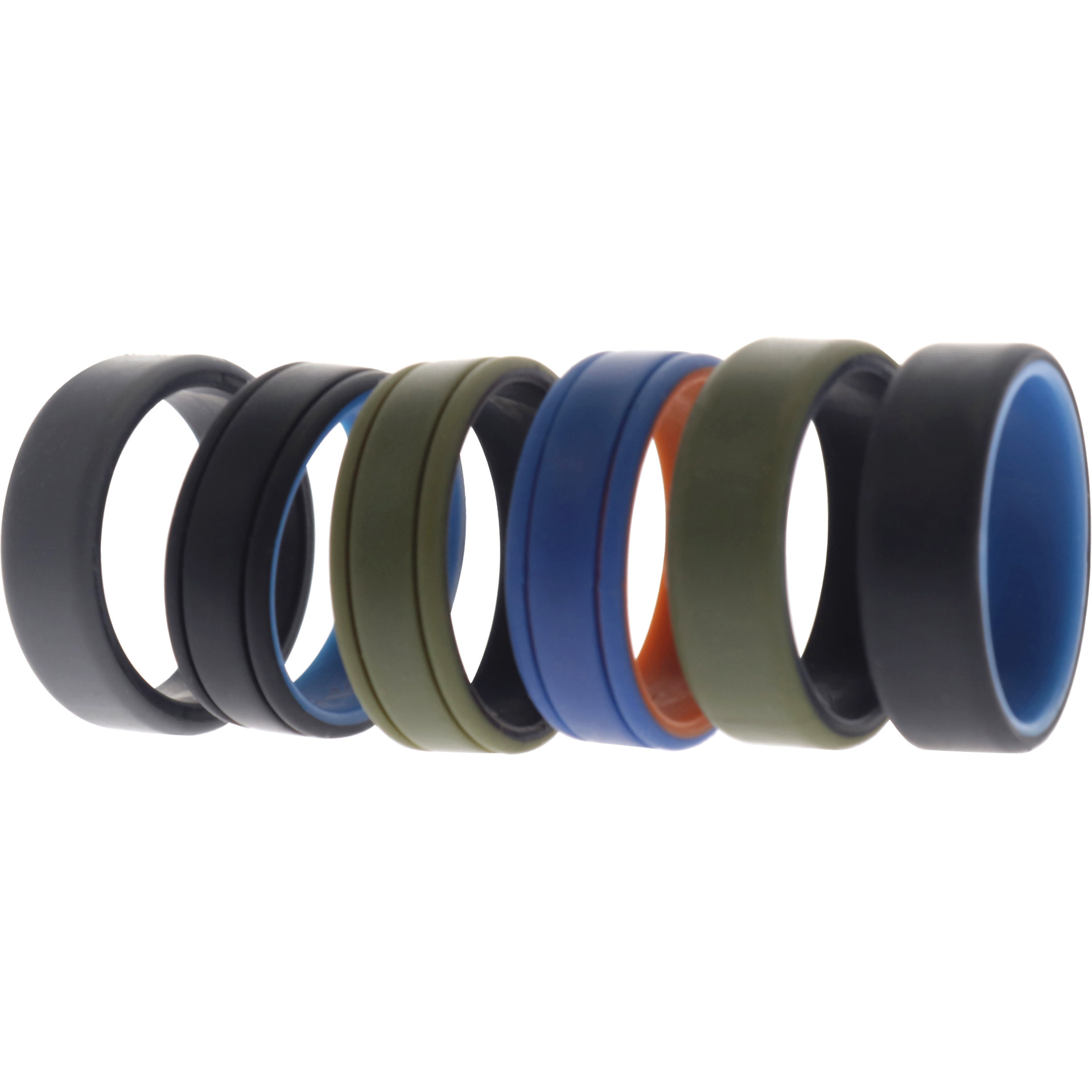 Silicone Wedding 2Layer Lines Ring Set - Green by ROQ for Men - 6 x 14 mm Ring