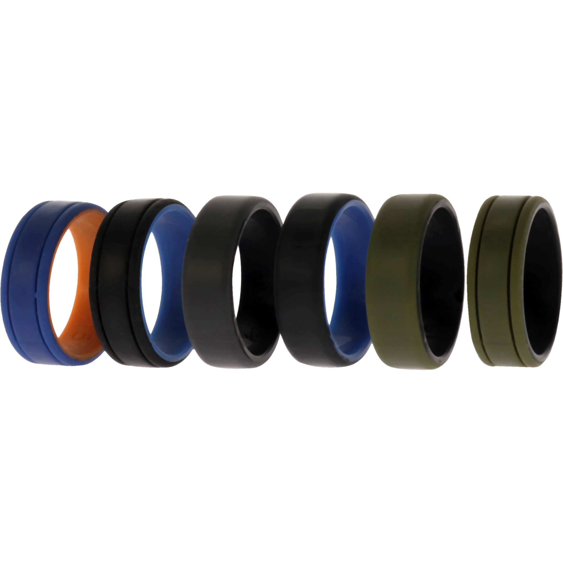 Silicone Wedding 2Layer Lines Ring Set - Green by ROQ for Men - 6 x 15 mm Ring