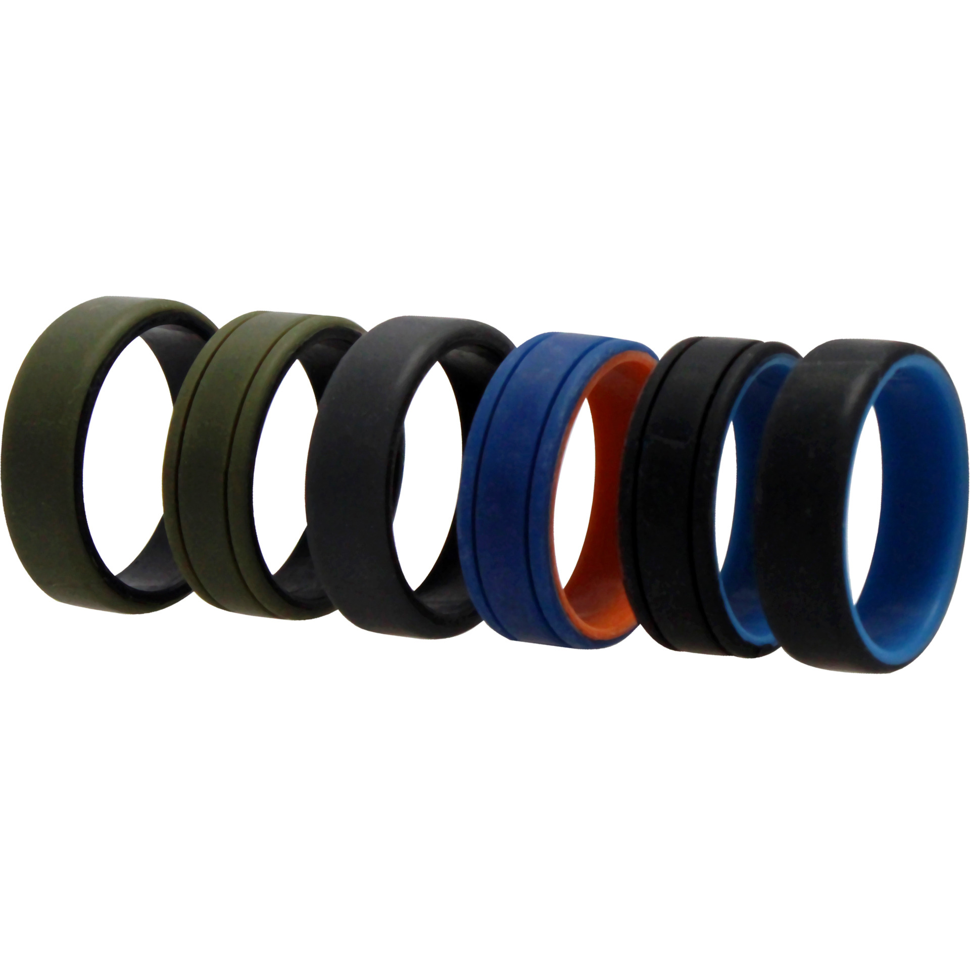 Silicone Wedding 2Layer Lines Ring Set - Green by ROQ for Men - 6 x 16 mm Ring