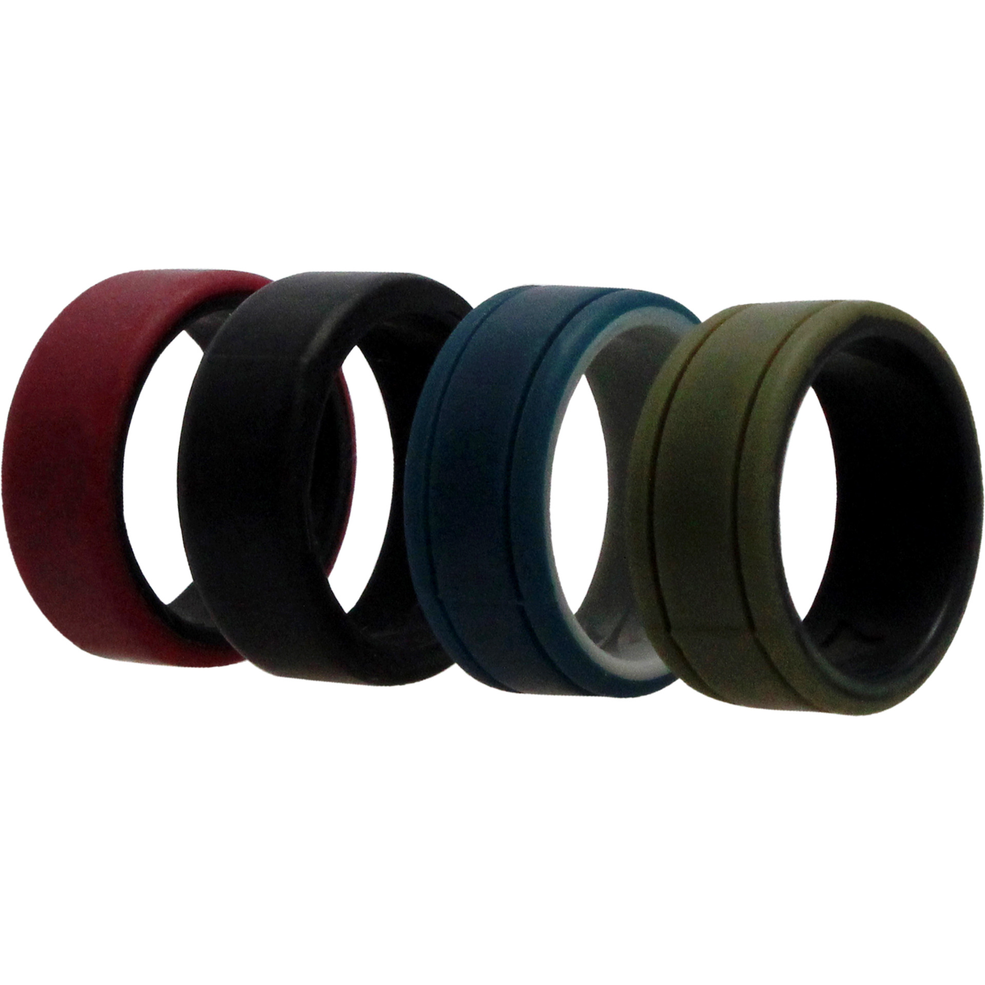 Silicone Wedding 2Layer Lines Ring Set - Bordo by ROQ for Men - 4 x 7 mm Ring