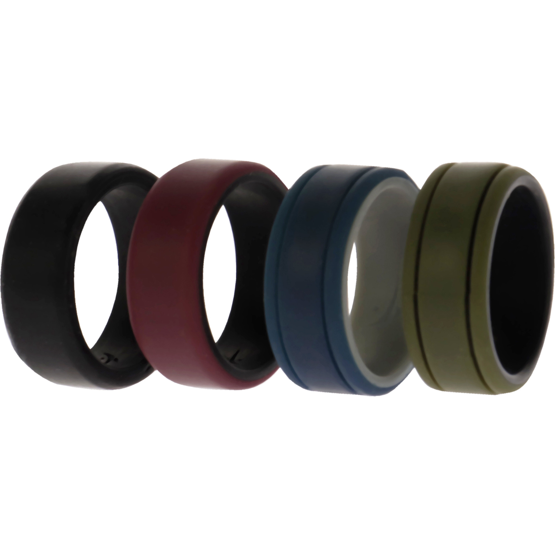 Silicone Wedding 2Layer Lines Ring Set - Bordo by ROQ for Men - 4 x 8 mm Ring