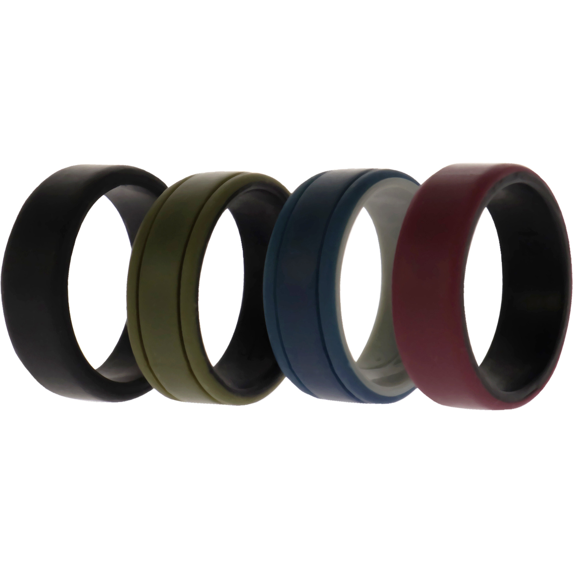 Silicone Wedding 2Layer Lines Ring Set - Bordo by ROQ for Men - 4 x 12 mm Ring