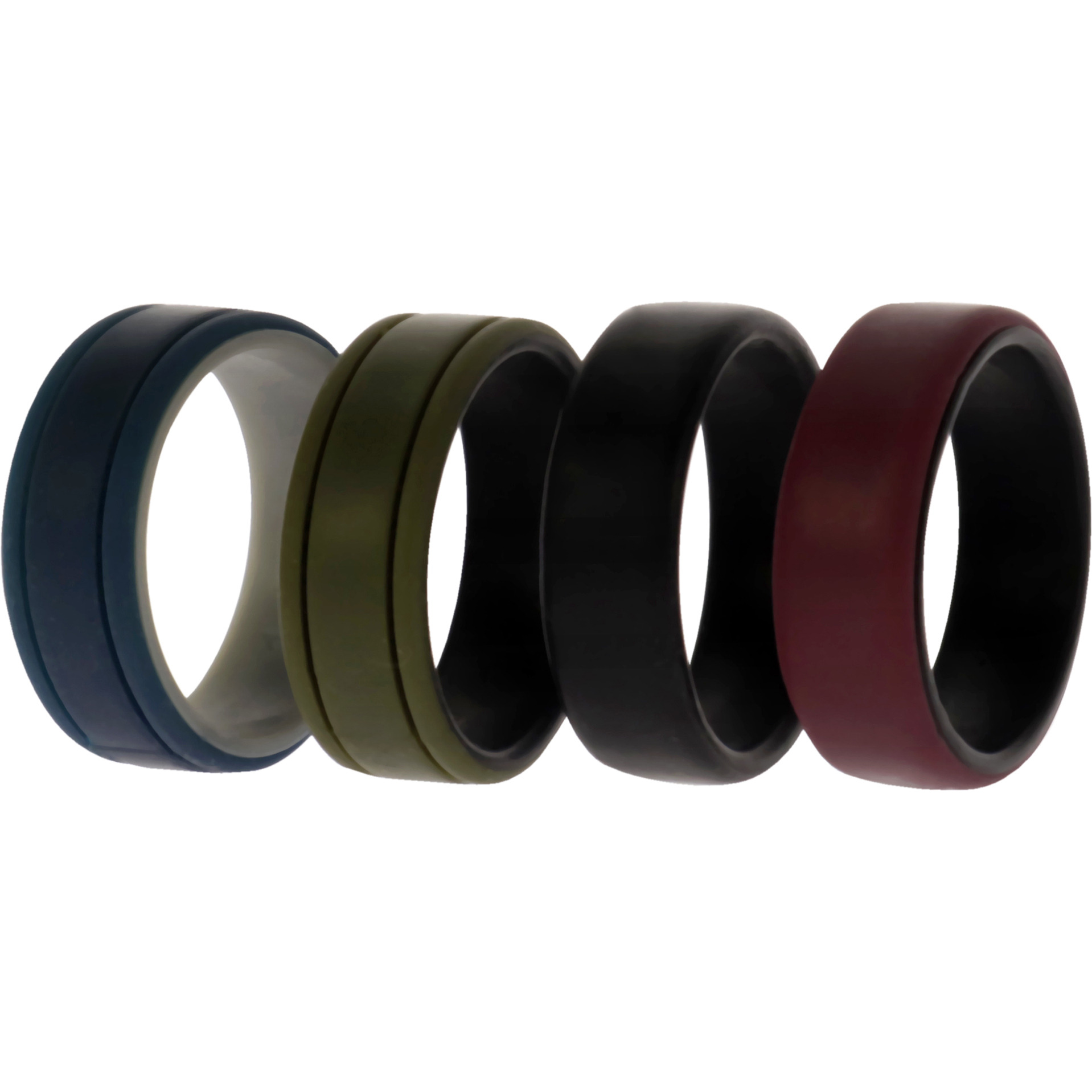 Silicone Wedding 2Layer Lines Ring Set - Bordo by ROQ for Men - 4 x 14 mm Ring