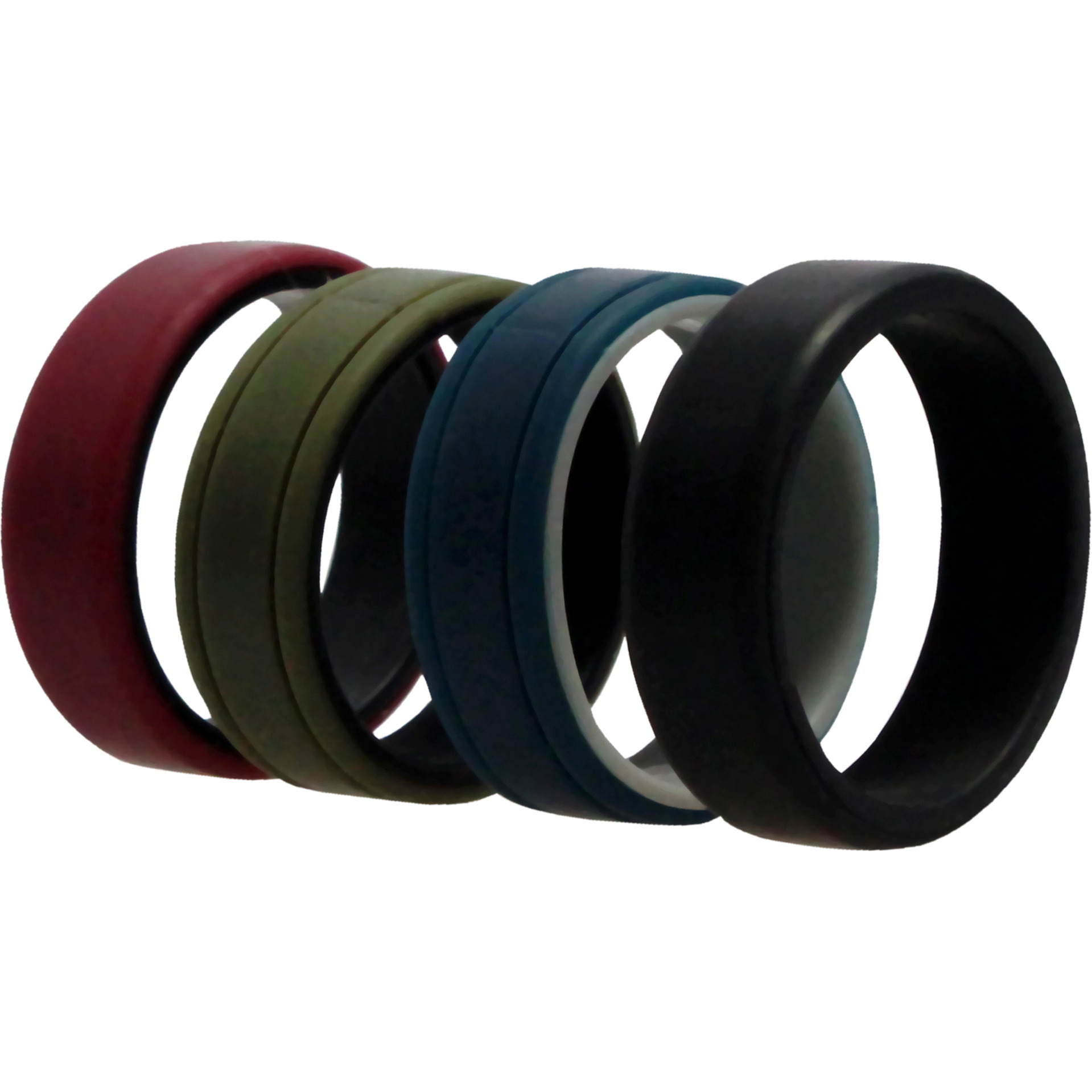 Silicone Wedding 2Layer Lines Ring Set - Bordo by ROQ for Men - 4 x 16 mm Ring