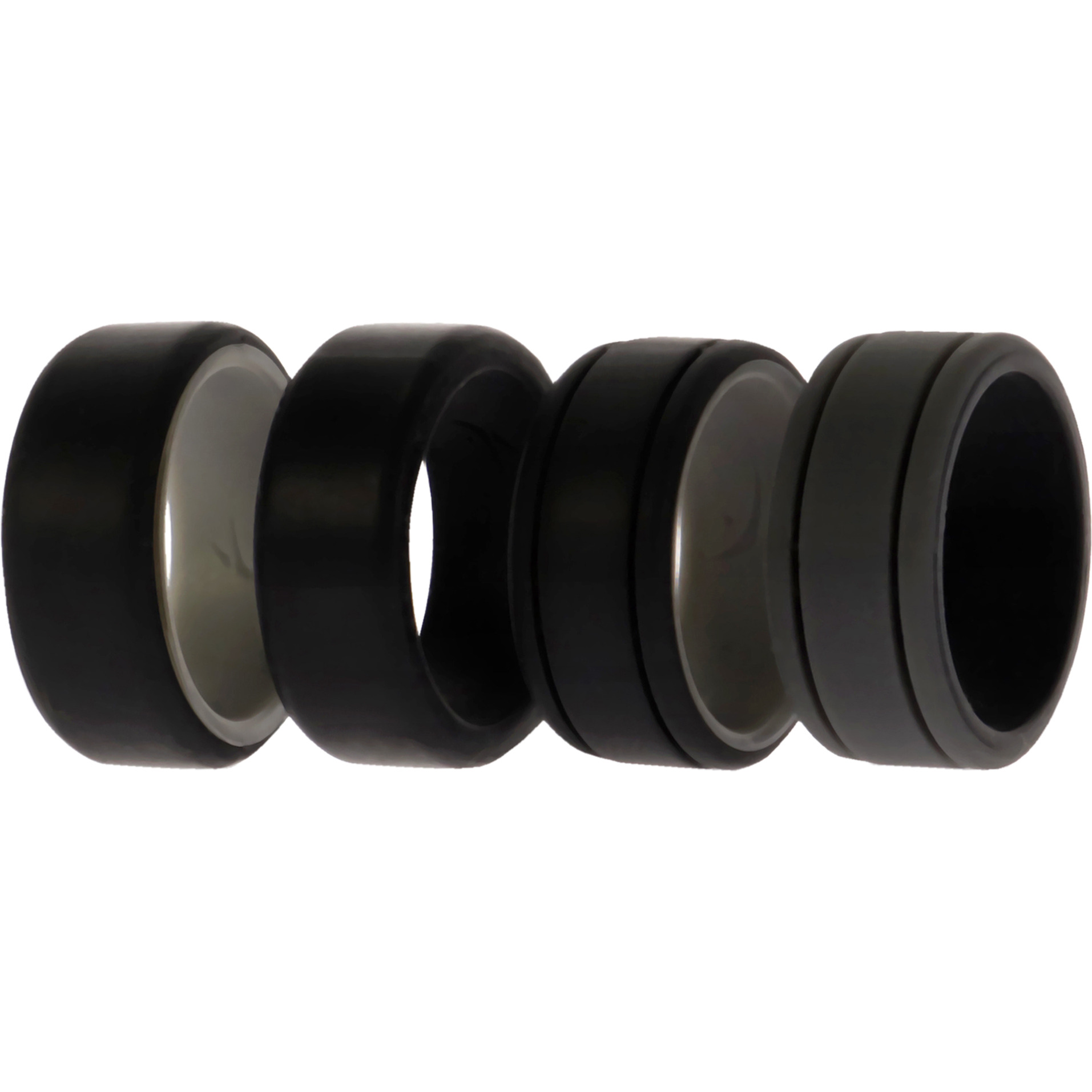 Silicone Wedding 2Layer Lines Ring Set - Black by ROQ for Men - 4 x 7 mm Ring