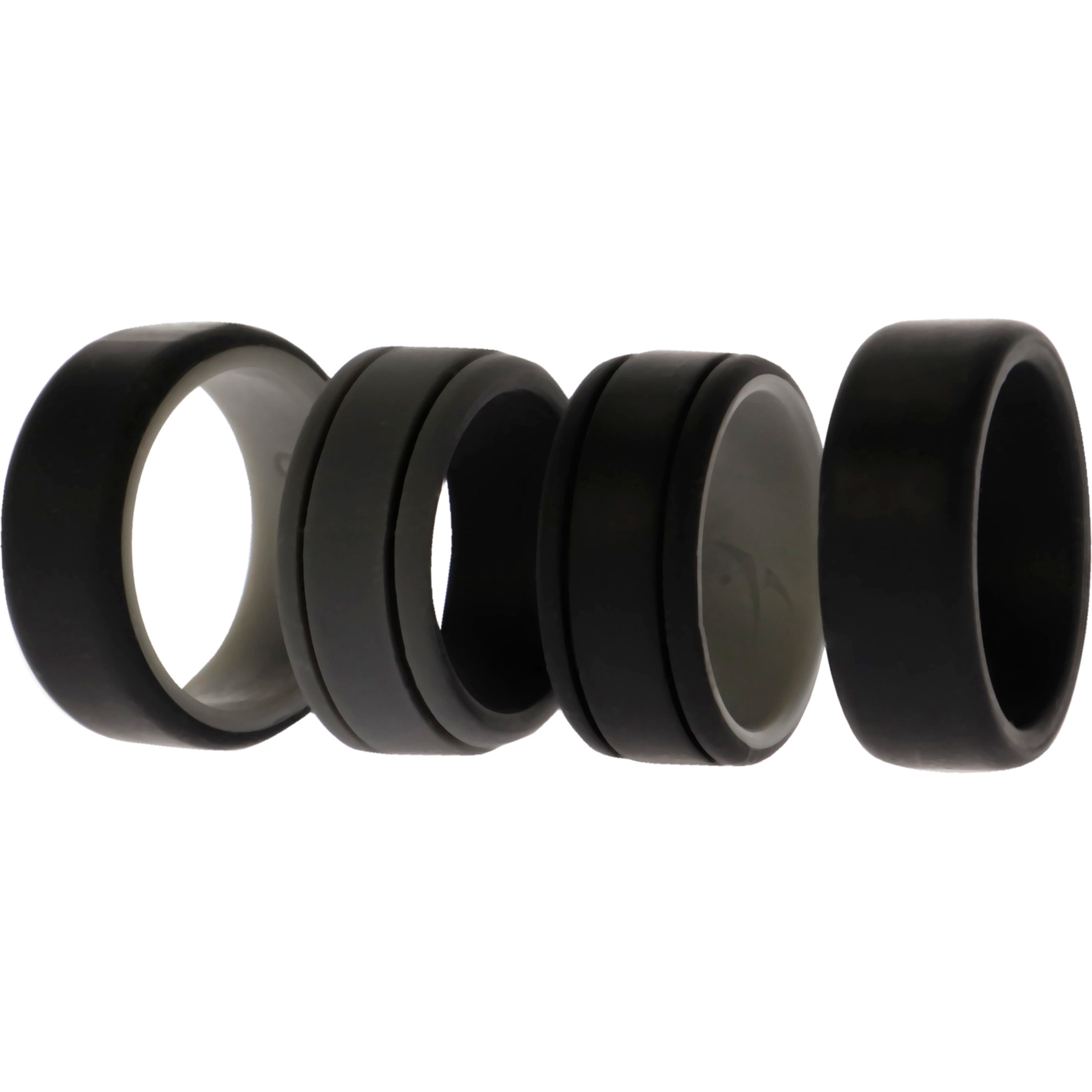 Silicone Wedding 2Layer Lines Ring Set - Black by ROQ for Men - 4 x 8 mm Ring