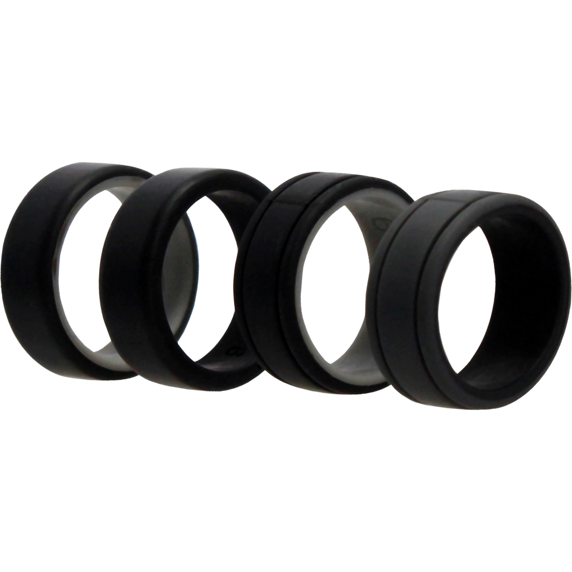 Silicone Wedding 2Layer Lines Ring Set - Black by ROQ for Men - 4 x 9 mm Ring