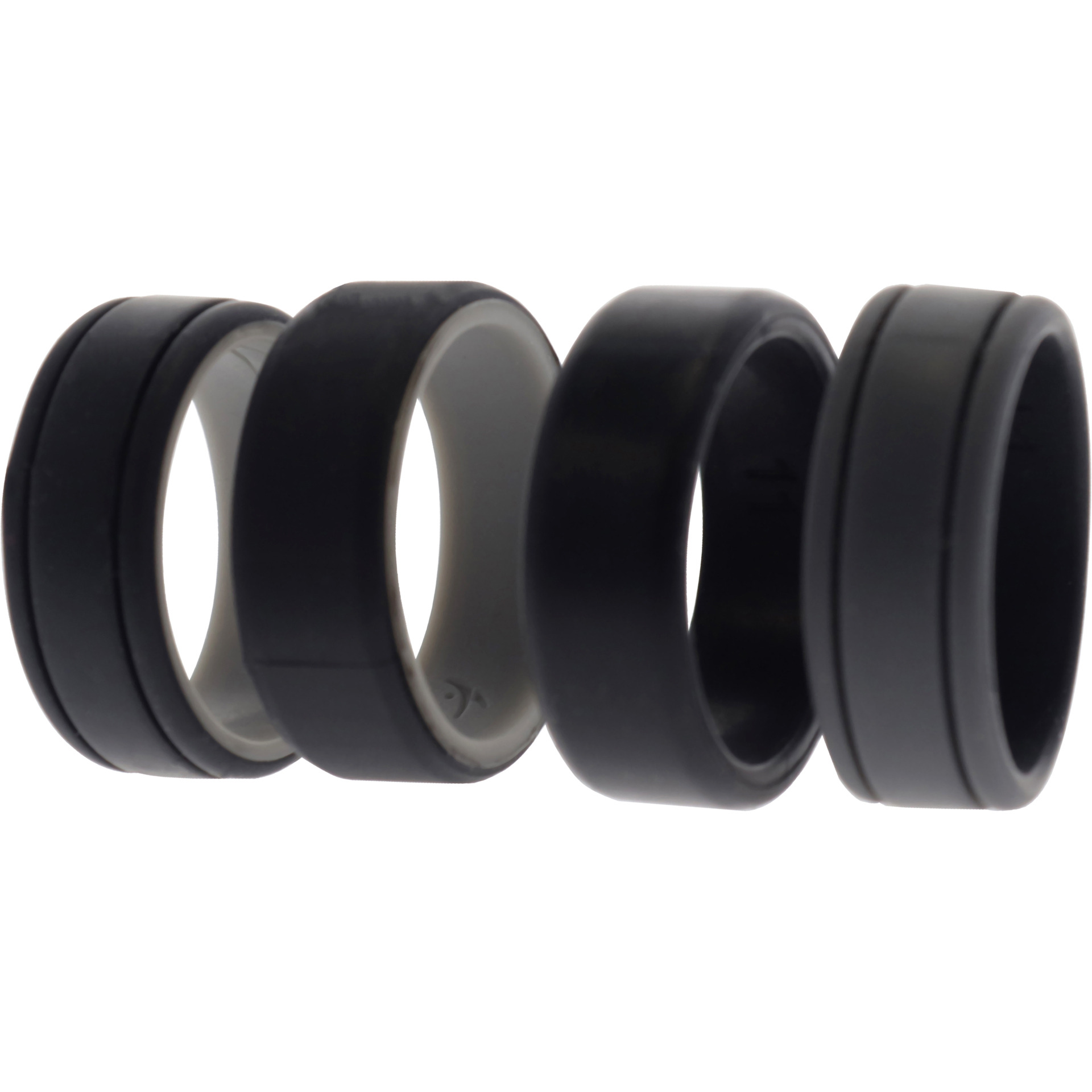 Silicone Wedding 2Layer Lines Ring Set - Black by ROQ for Men - 4 x 11 mm Ring