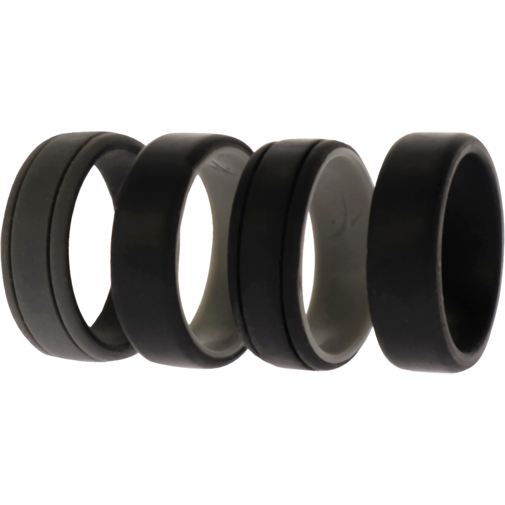 Silicone Wedding 2Layer Lines Ring Set - Black by ROQ for Men - 4 x 13 mm Ring