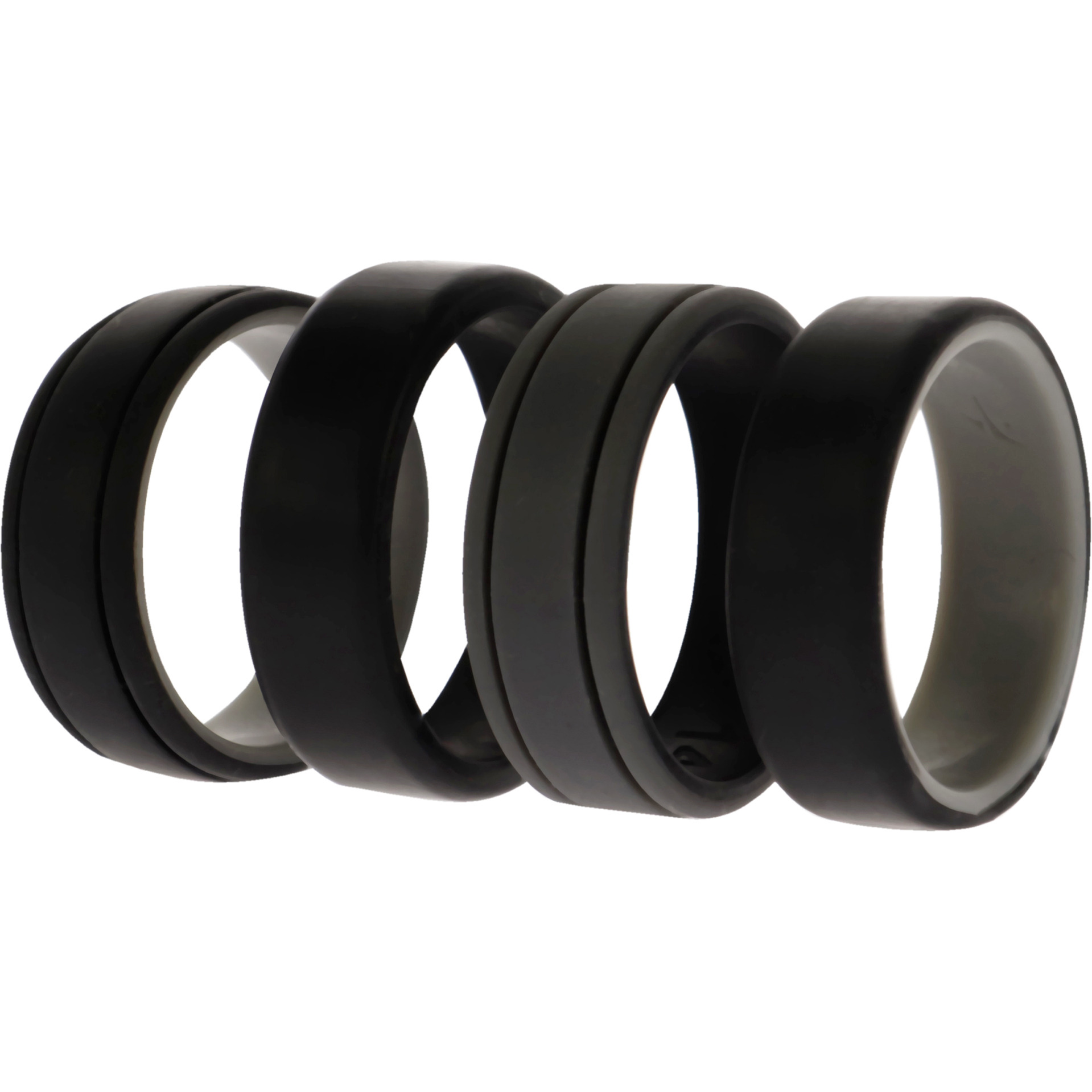 Silicone Wedding 2Layer Lines Ring Set - Black by ROQ for Men - 4 x 14 mm Ring