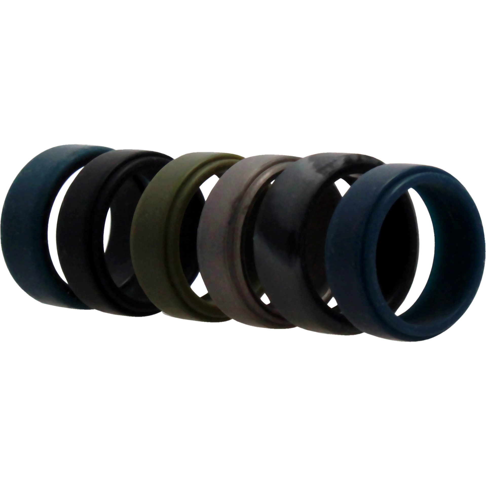 Silicone Wedding 2Layer Beveled 8mm Ring Set - Black-Camo by ROQ for Men - 6 x 7 mm Ring
