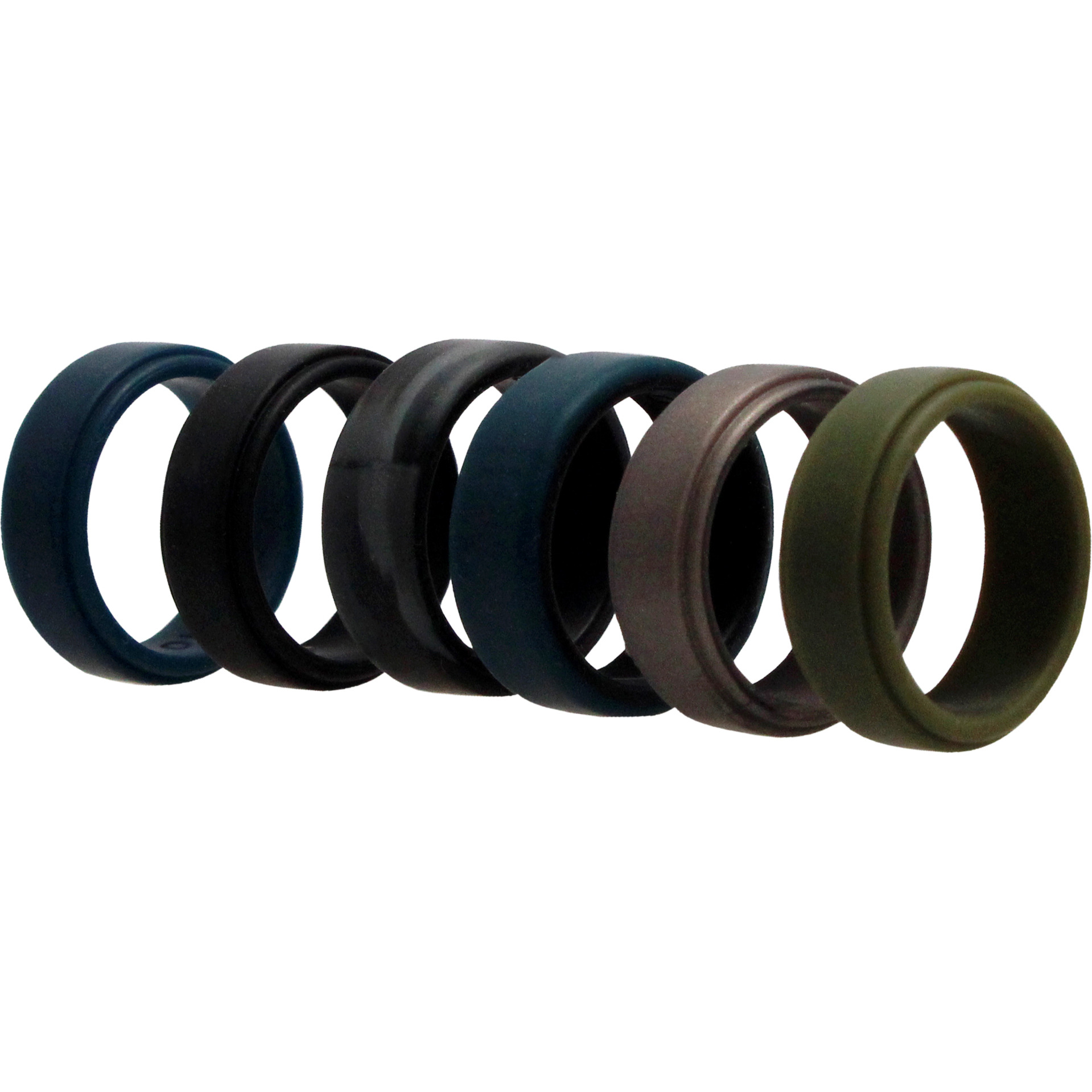 Silicone Wedding 2Layer Beveled 8mm Ring Set - Black-Camo by ROQ for Men - 6 x 10 mm Ring