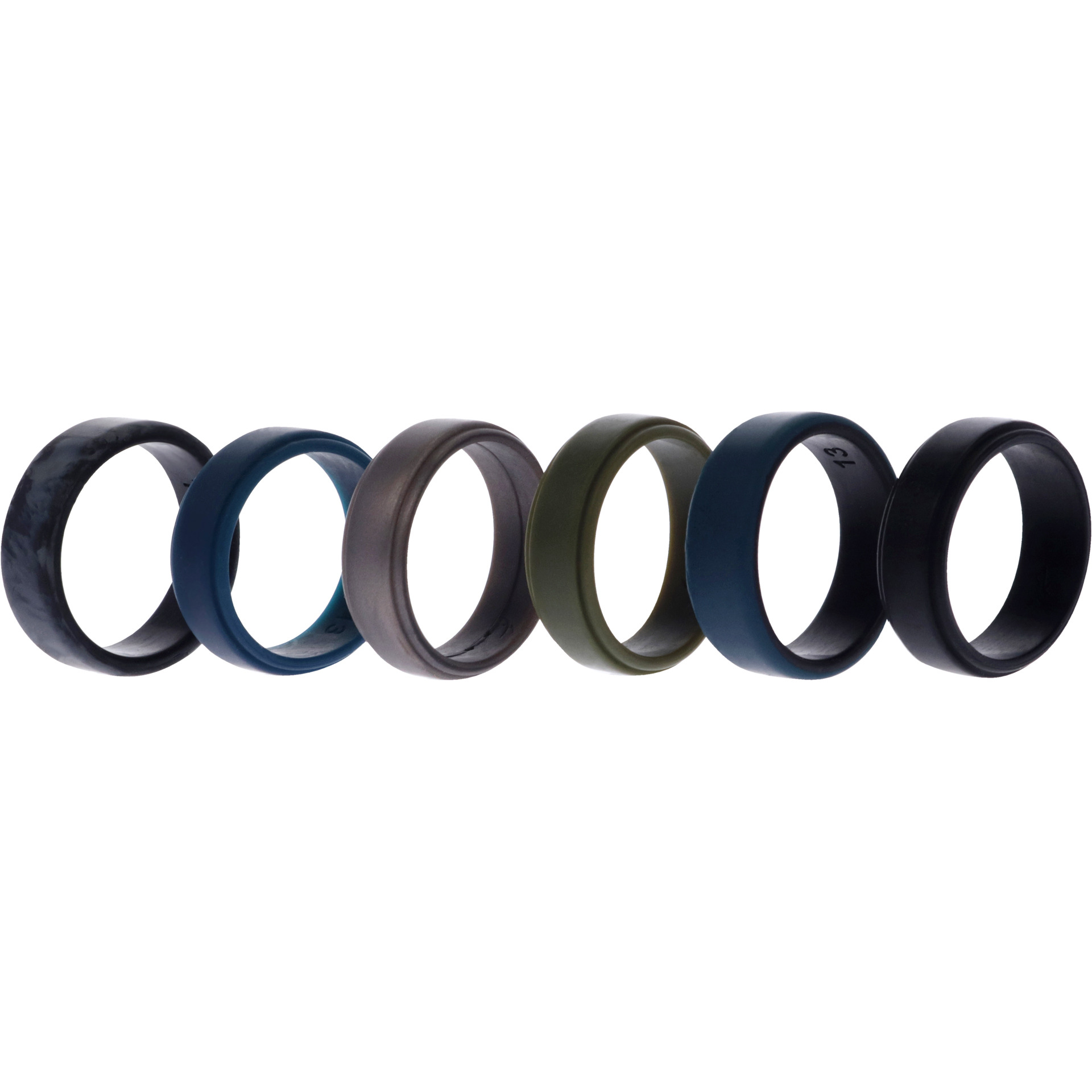 Silicone Wedding 2Layer Beveled 8mm Ring Set - Black-Camo by ROQ for Men - 6 x 13 mm Ring