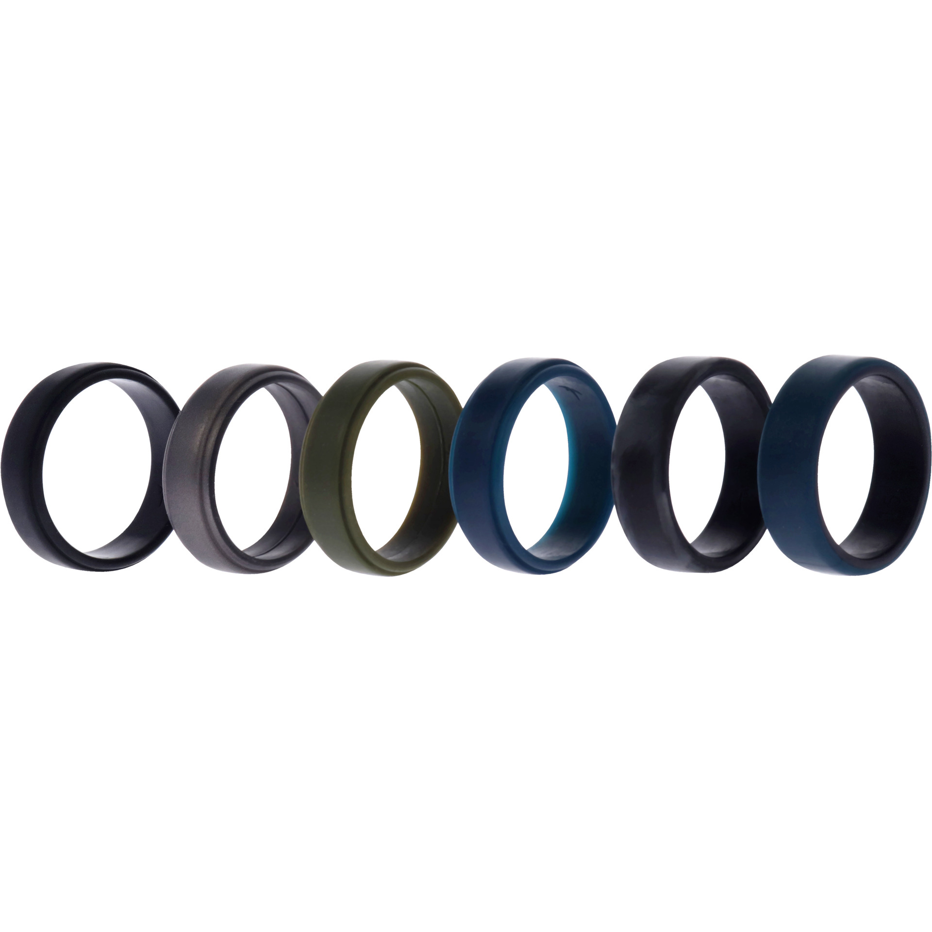 Silicone Wedding 2Layer Beveled 8mm Ring Set - Black-Camo by ROQ for Men - 6 x 15 mm Ring