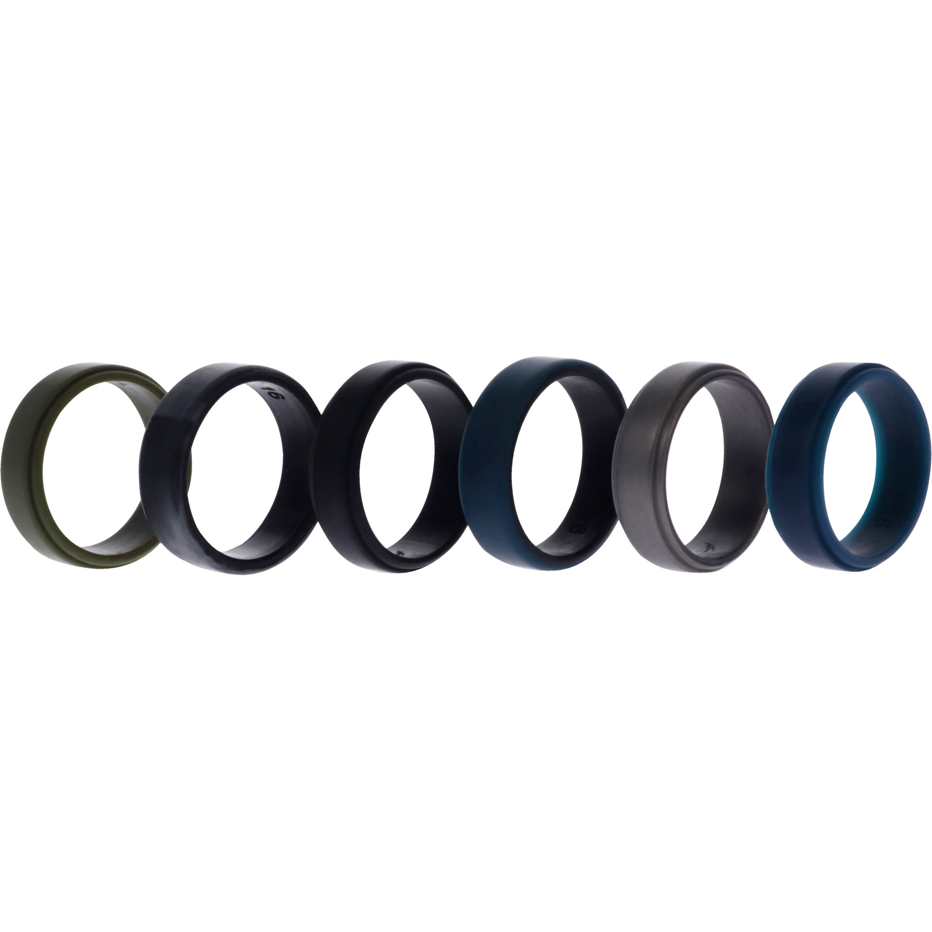 Silicone Wedding 2Layer Beveled 8mm Ring Set - Black-Camo by ROQ for Men - 6 x 16 mm Ring