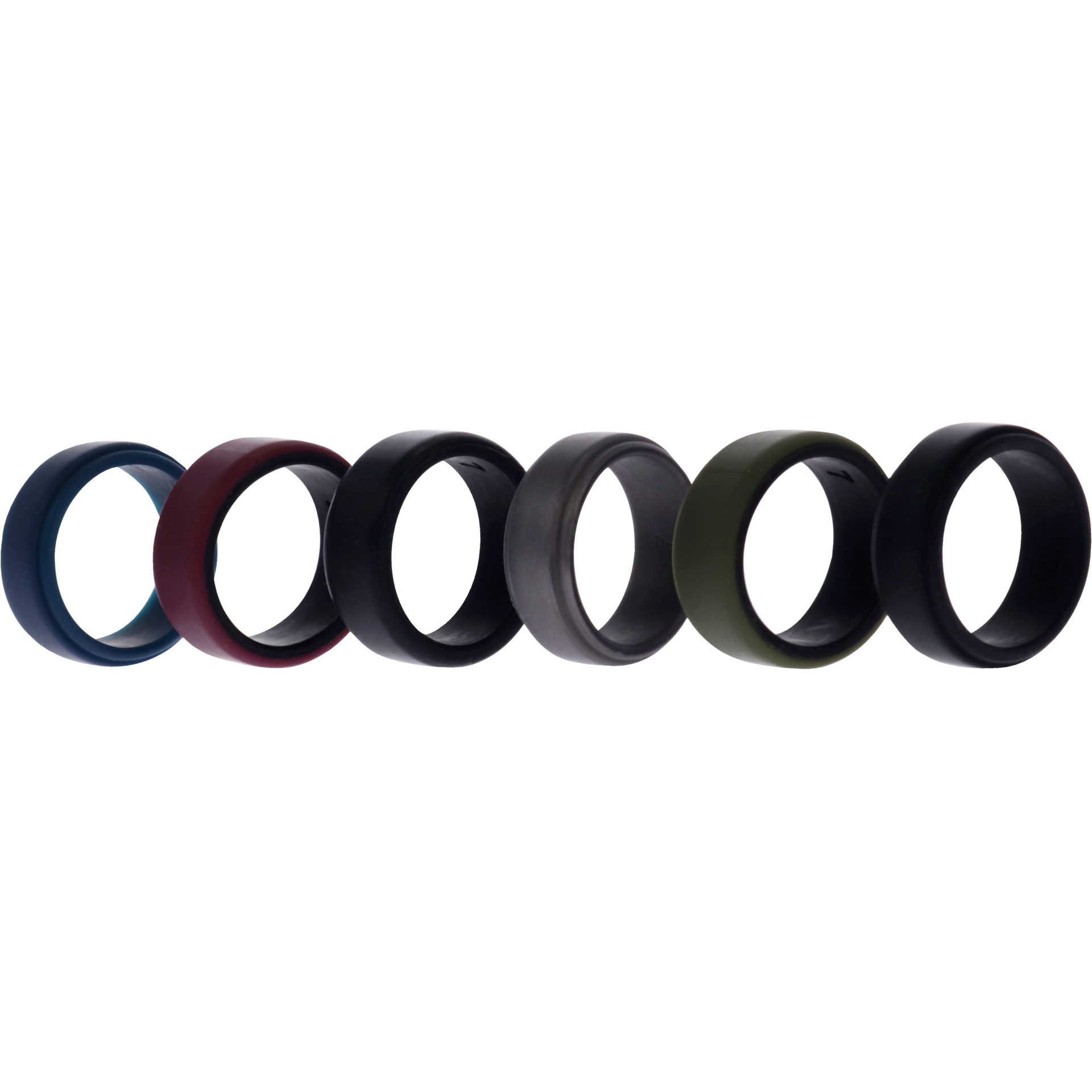 Silicone Wedding 2Layer Beveled 8mm Ring Set - Blue by ROQ for Men - 6 x 7 mm Ring