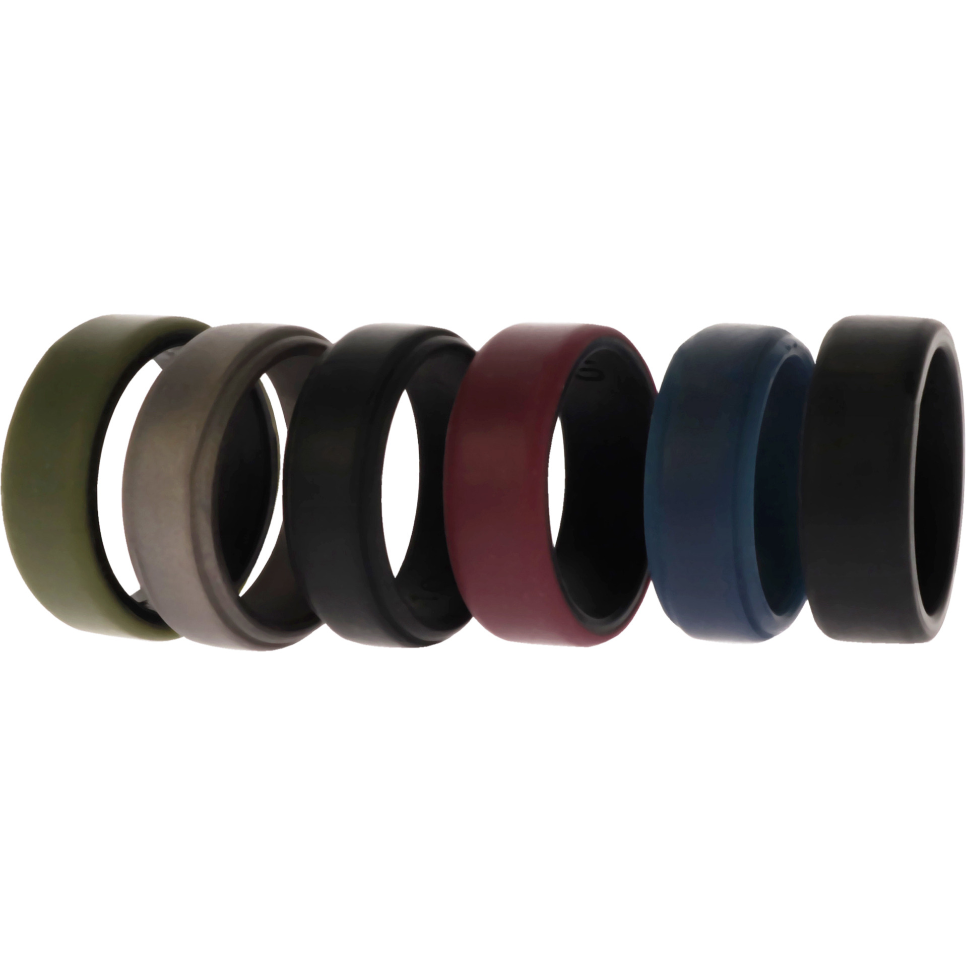 Silicone Wedding 2Layer Beveled 8mm Ring Set - Blue by ROQ for Men - 6 x 10 mm Ring